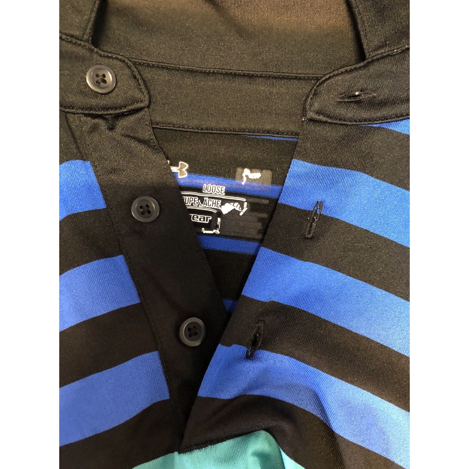 Under Armour Under Armour Shirt Mens L Striped Black Blue Sports Collar Casual Activewear Regular Size Size US L / EU 52-54 / 3 - 6 Thumbnail