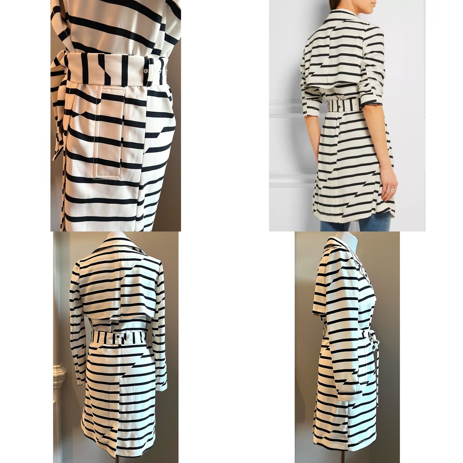 Madewell Madewell Trench Coat Jacket Striped Belted Women’s XS Black & Ivory Multicolor Pattern Long Sleeve Button Size XS / US 0-2 / IT 36-38 - 8 Thumbnail