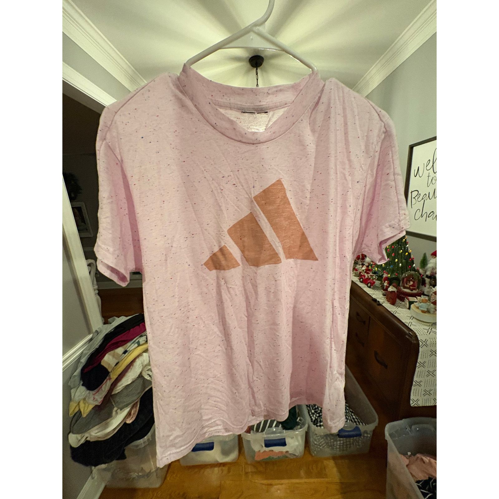 Adidas Adidas Women’s Medium Pink Speckled Logo T-Shirt Rose Gold Size M / US 6-8 / IT 42-44 - 2 Thumbnail