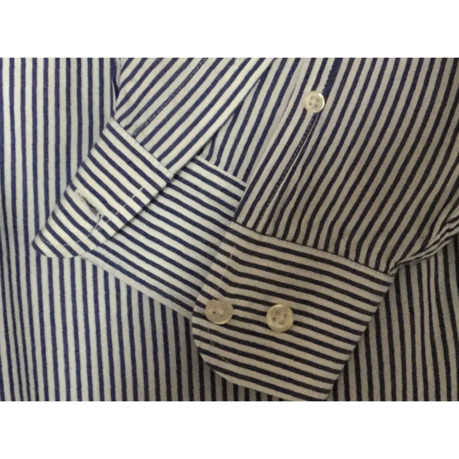 Vintage Meeting Street Mens Dress Shirt Sz 17 34/35 Blue White Striped Shirt Size 46R - 5 Thumbnail