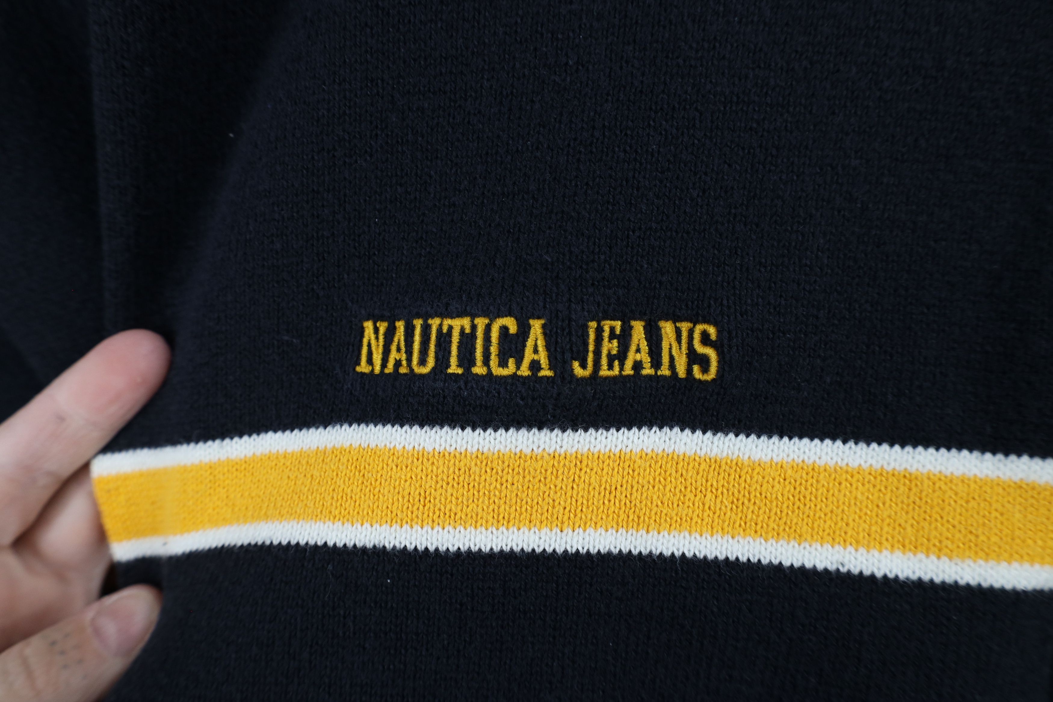 Nautica × Vintage Vintage 90s Nautica Spell Out Striped Knit Crewneck Sweater Size US L / EU 52-54 / 3 - 4 Thumbnail