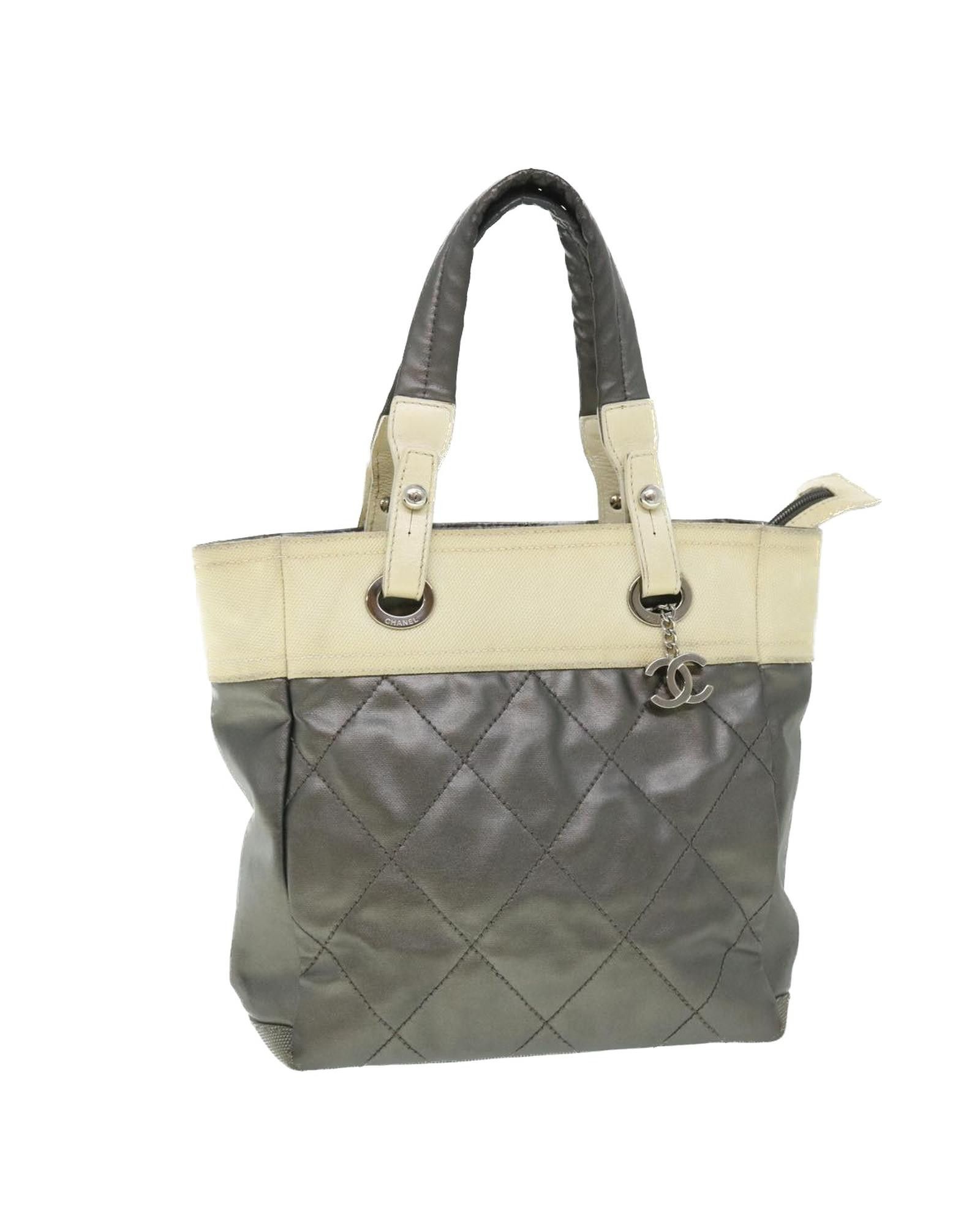 image of Chanel Coated Canvas Silver Cc Hand Bag - Authenticated (Bs8043), Women's