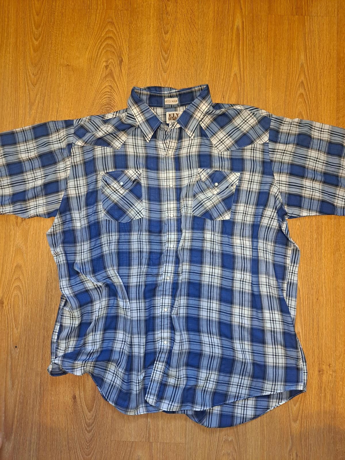 Other Ely Cattleman Pearl Snap Shirt Mens XXL Plaid Blue White Size US XXL / EU 58 / 5 - 1 Thumbnail