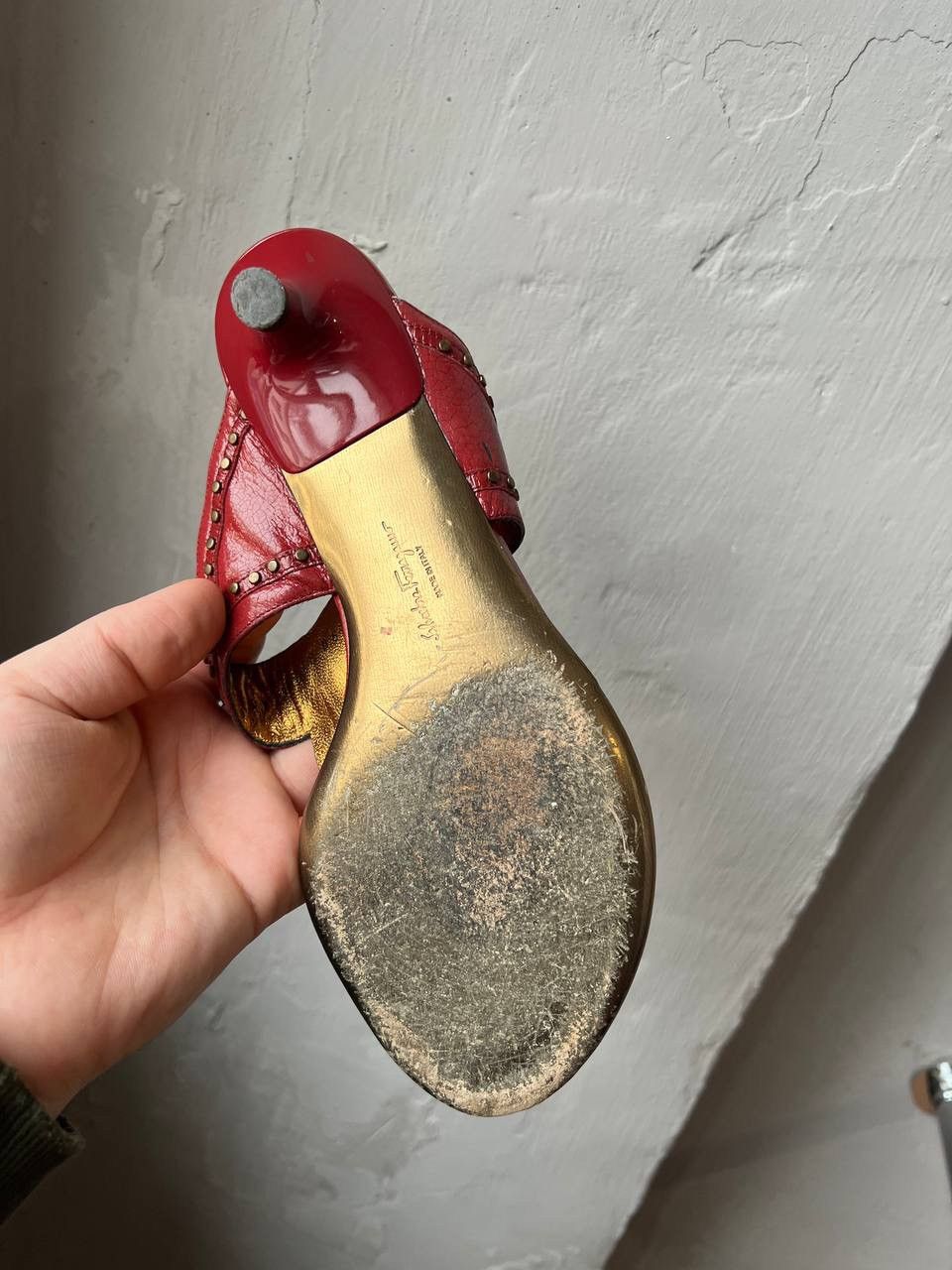 Salvatore Ferragamo SALVATORE FERRAGAMO RED GOLD LEATHER PATERN SLIDE SANDALS 38 Size US 8 / IT 38 - 12 Thumbnail