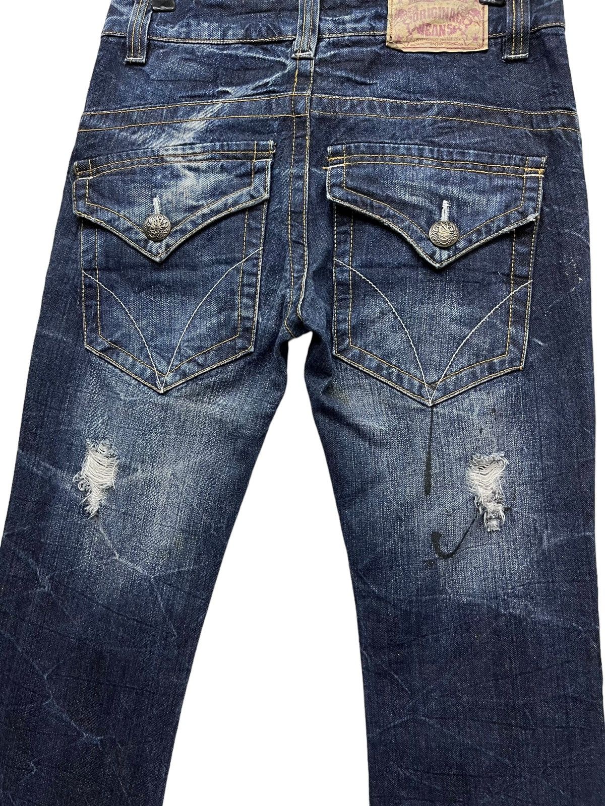 Skullcandy FLARE🔥 S&B Skull Embroidery Distressed Ripped Denim Pants Size US 31 - 14 Thumbnail