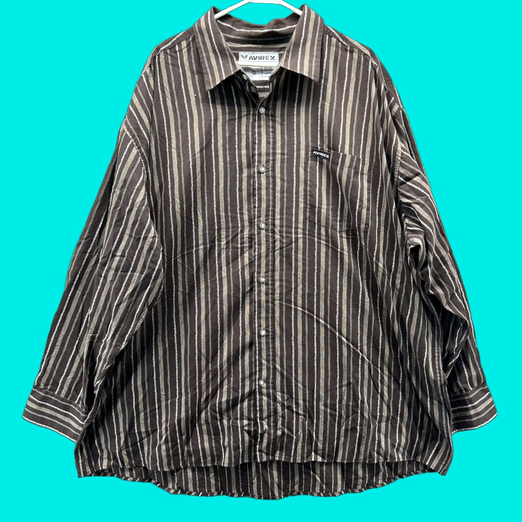 Avirex VINTAGE Avirex Shirt Mens 4X Brown Striped Button-Down Long Sleeve Casual Big Tall Size US XXL / EU 58 / 5 - 1 Thumbnail