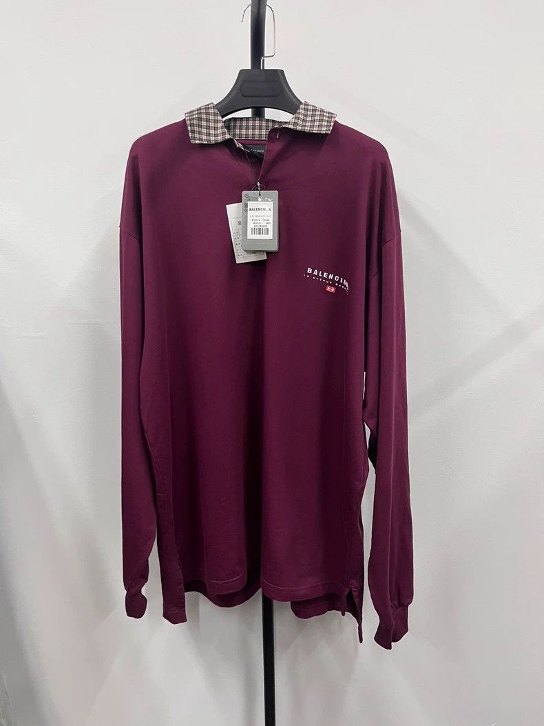 Balenciaga Balenciaga size 1 Burgundy Check Neck Polo Shirt T-Shirt Size US M / EU 48-50 / 2 - 1 Thumbnail