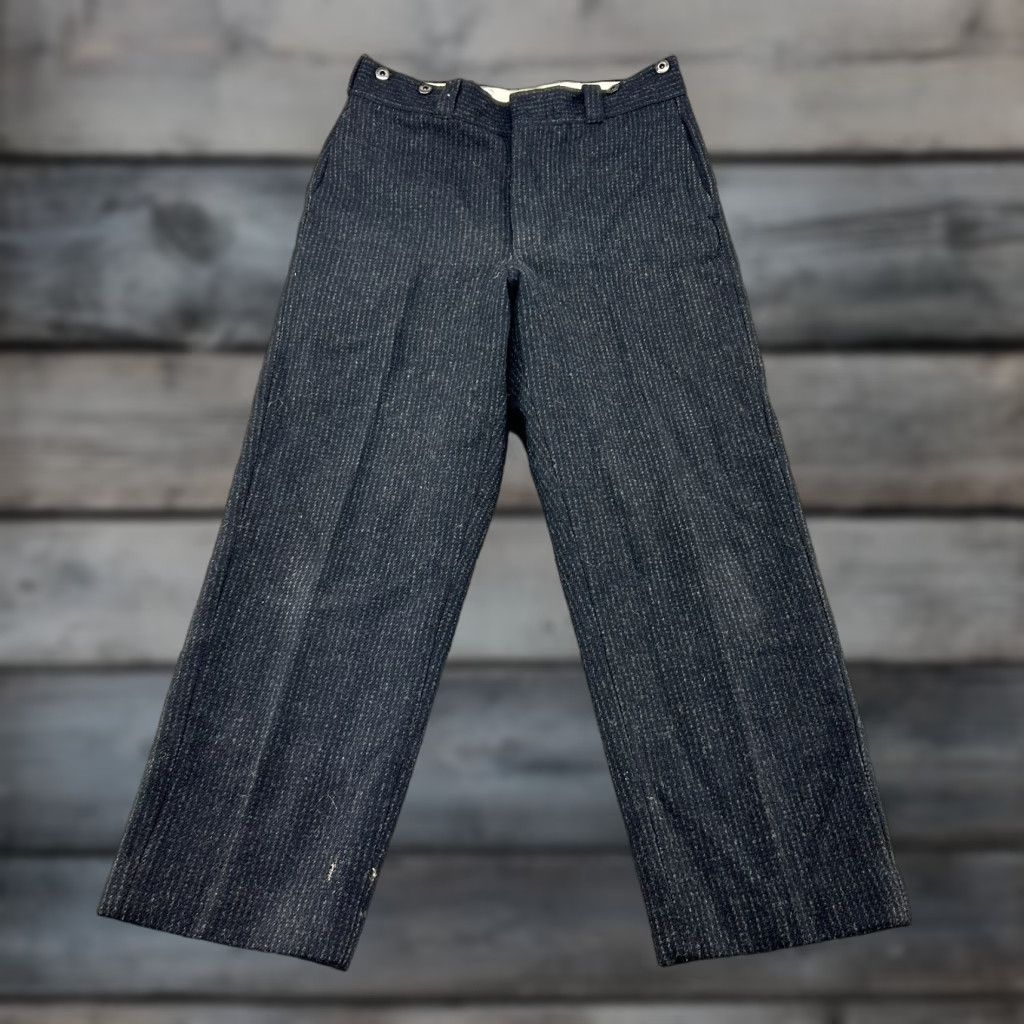 Vintage VINTAGE Woolrich Pants Mens 34x28 Black Wool Tweed Striped 80s 90s Chino Straight Front Pocket Regular 34in Size US 34 / EU 50 - 1 Thumbnail