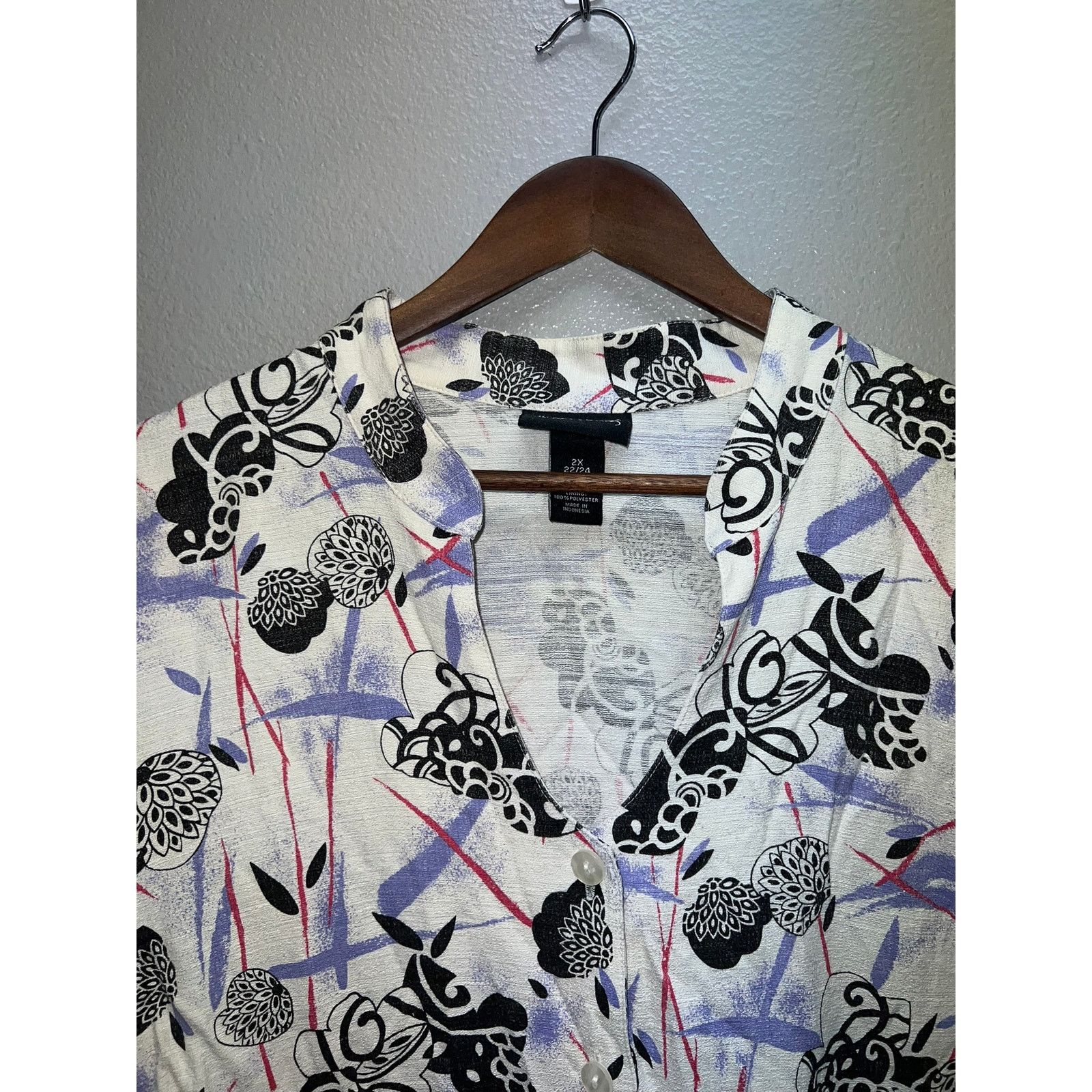 Vintage Womens Maggie Barnes Button Down Top Shirt White Rayon 2X Size XXL / US 16-18 / IT 52-54 - 3 Thumbnail