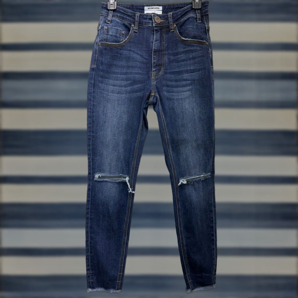One Teaspoon Women's Size 28 Blue Distressed Mid Rise Raw Hem Skinny Jeans