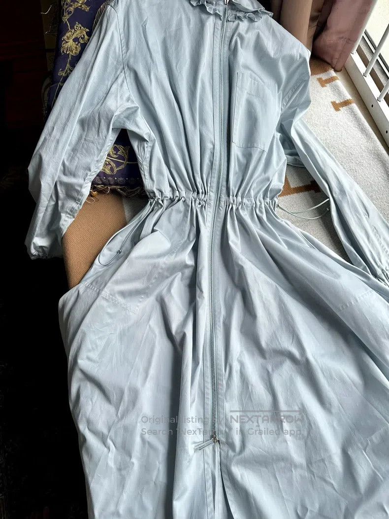 Hermes Hermes Glacier Blue Ruffle Collar Waist Cinched Dress Coat Size XS / US 0-2 / IT 36-38 - 3 Thumbnail