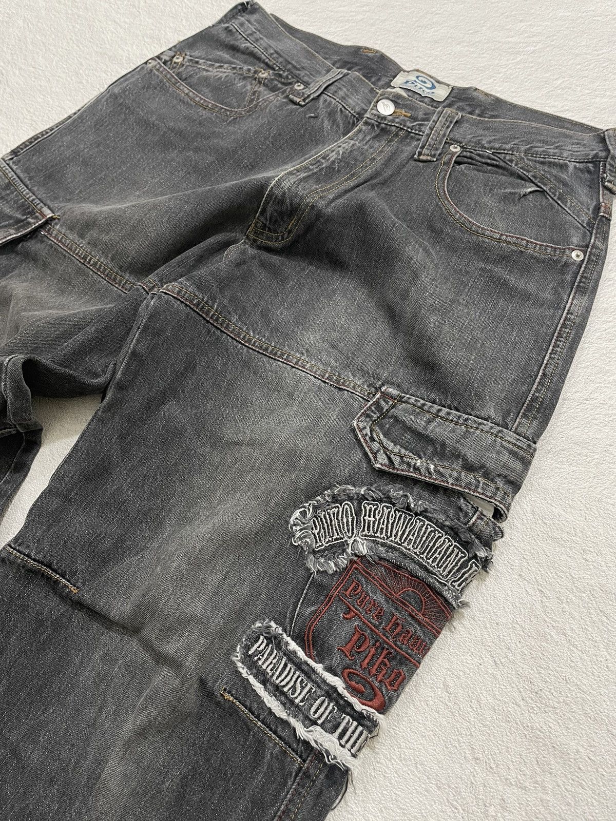 Japanese Brand 2000s Pico Embroidered Cargo Baggy Jeans Size US 32 / EU 48 - 5 Thumbnail