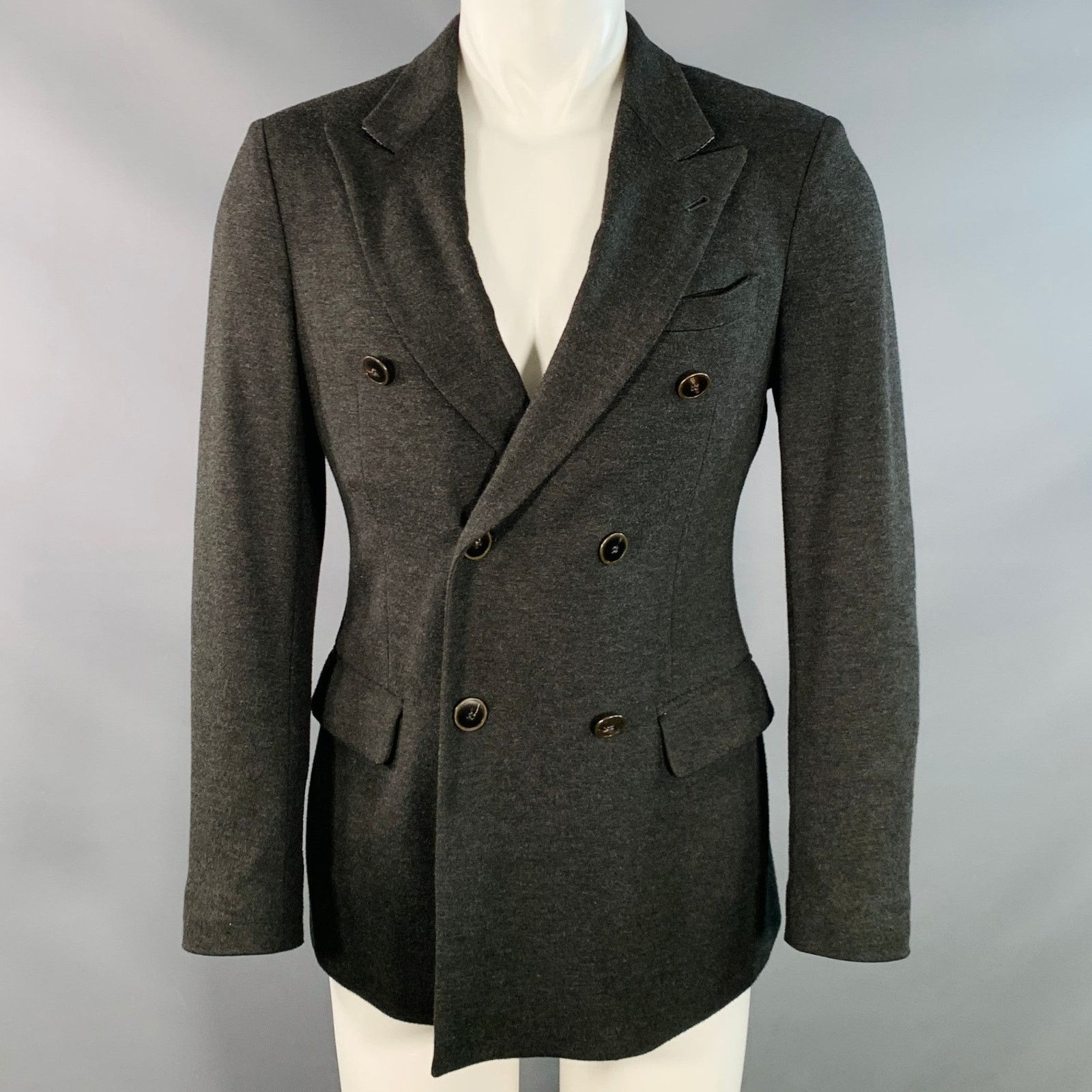 Giorgio Armani Size 38 Grey Viscose Blend Double Breasted Peak Lapel Jacket Size US M / EU 48-50 / 2 - 1 Thumbnail