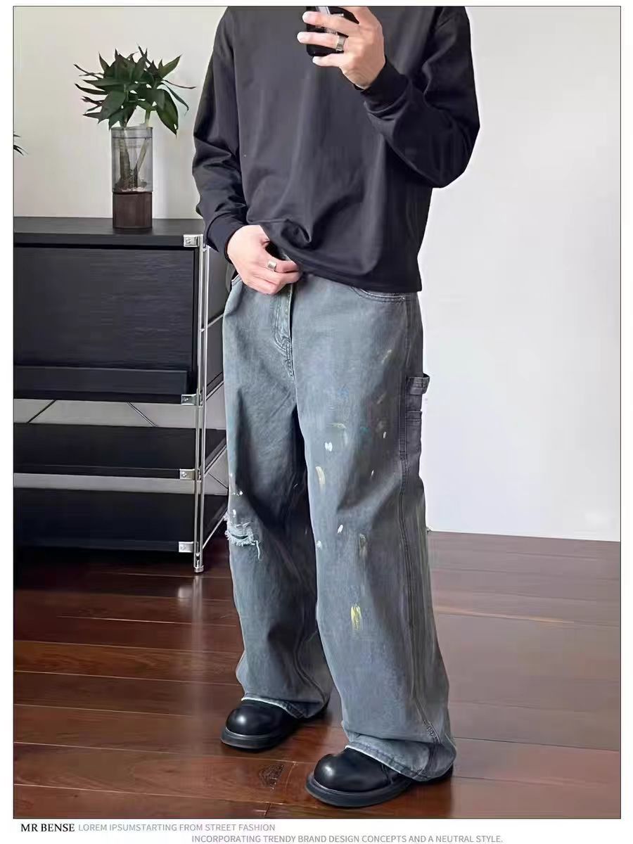 Japanese Brand × Jean Vintage washed and inked loose fit straight leg work jeans Size US 34 / EU 50 - 1 Thumbnail