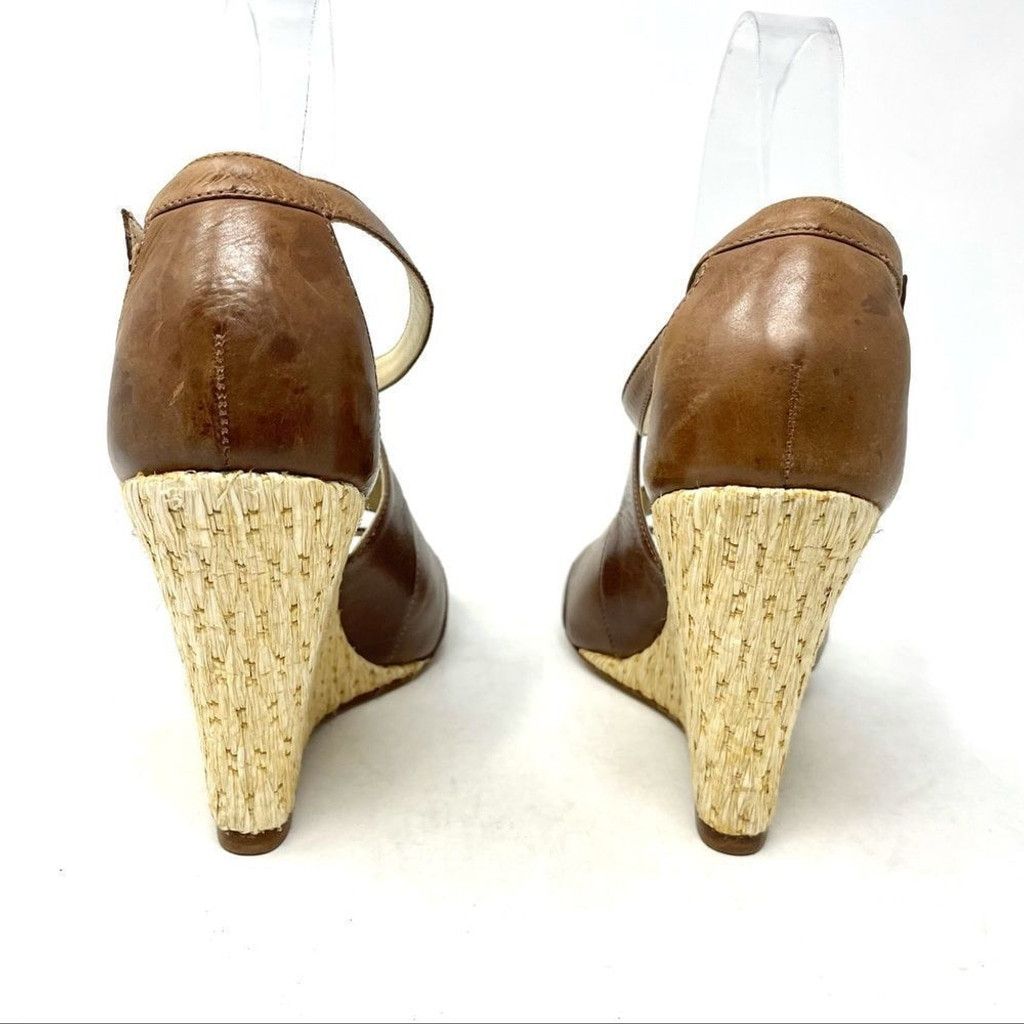 Alexandre Birman Alexandre Birman Brown Leather Raffia Wedge Sandals EU 38.5 Size US 8.5 / IT 38.5 - 5 Thumbnail