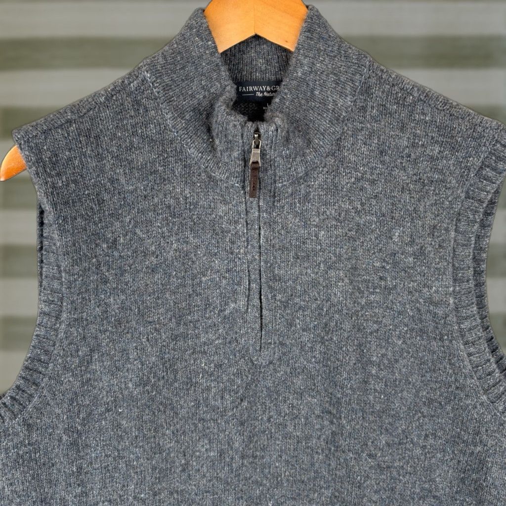 Vintage Fairway & Greene Vest Mens L Gray 1/4 Zip Merino Wool Pockets Golf Baruffa Size US L / EU 52-54 / 3 - 1 Thumbnail