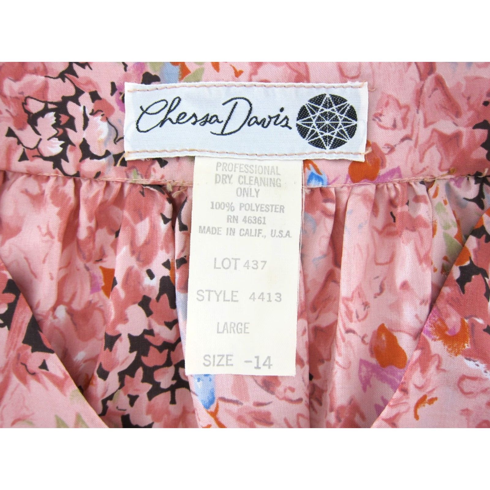 Vintage VINTAGE Chessa Davis Blouse Shirt Womens 14 Pink Floral V-Neck Long Sleeve Peasant 50" bust 100% polyester Size XL / US 12-14 / IT 48-50 - 3 Thumbnail