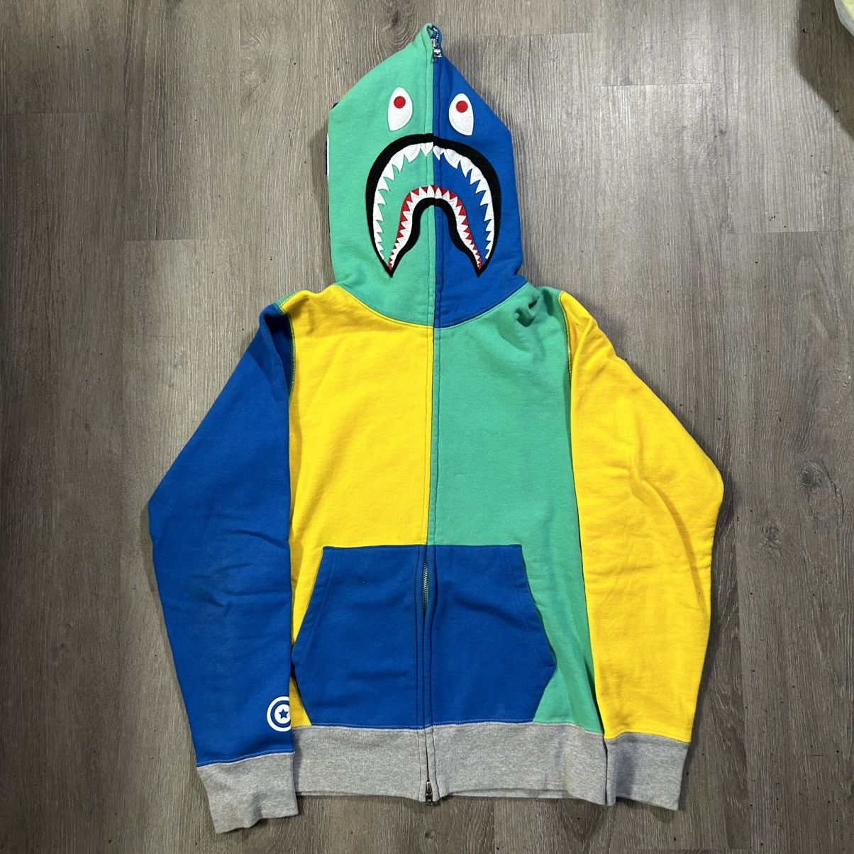 Bape BAPE Color Block Shark Full Zip Hoodie Size US S / EU 44-46 / 1 - 1 Thumbnail