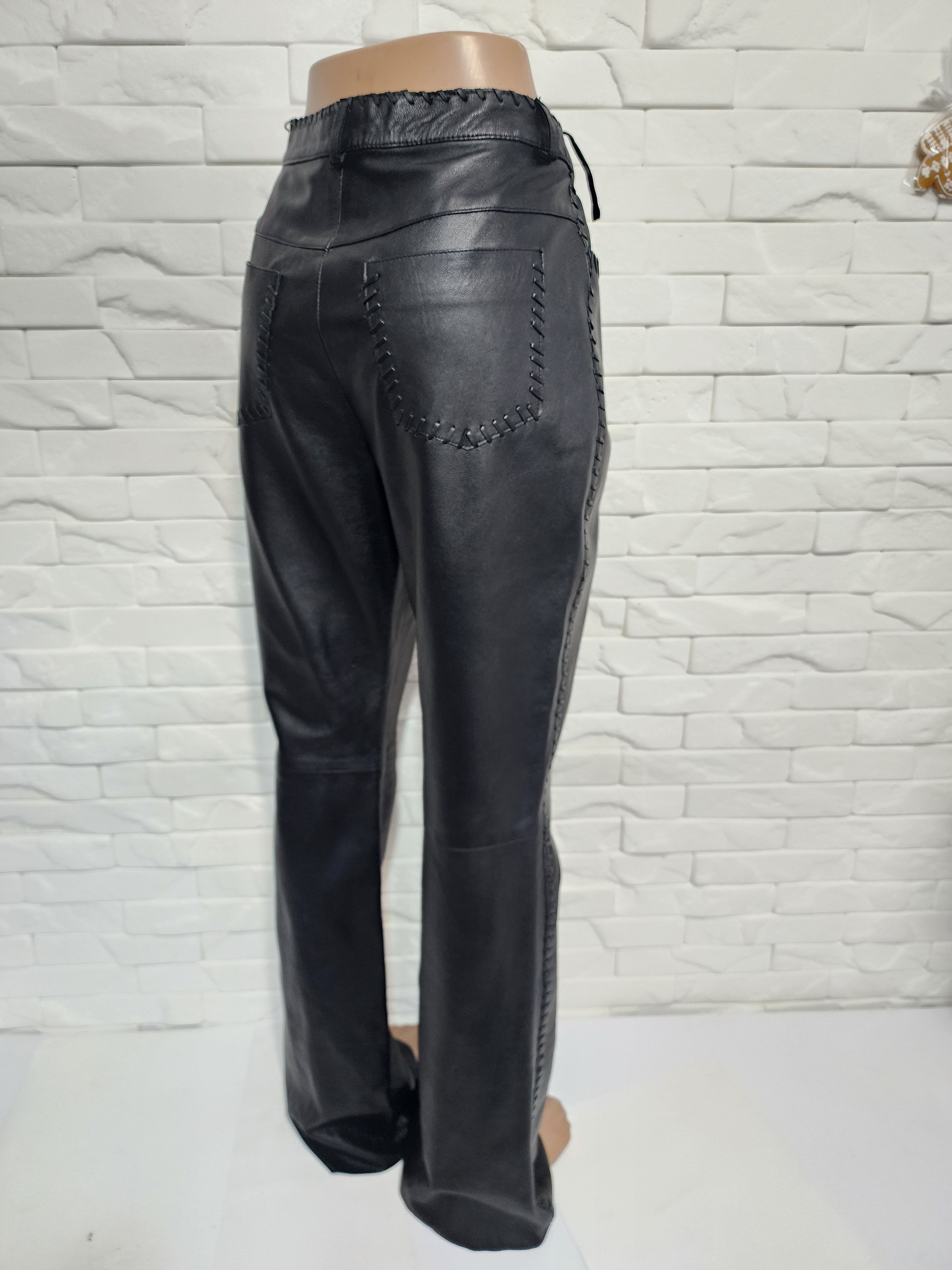Genuine Leather Black Leather Pants: Women's Denim Style Leather Trousers Size 31" - 6 Thumbnail