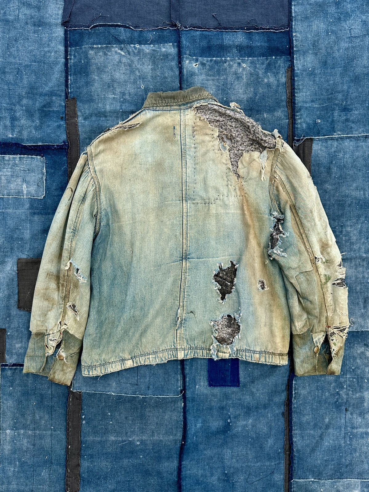 Vintage Trashed 40s-50s zombie blanket denim distressed chore jkt Size US L / EU 52-54 / 3 - 2 Thumbnail