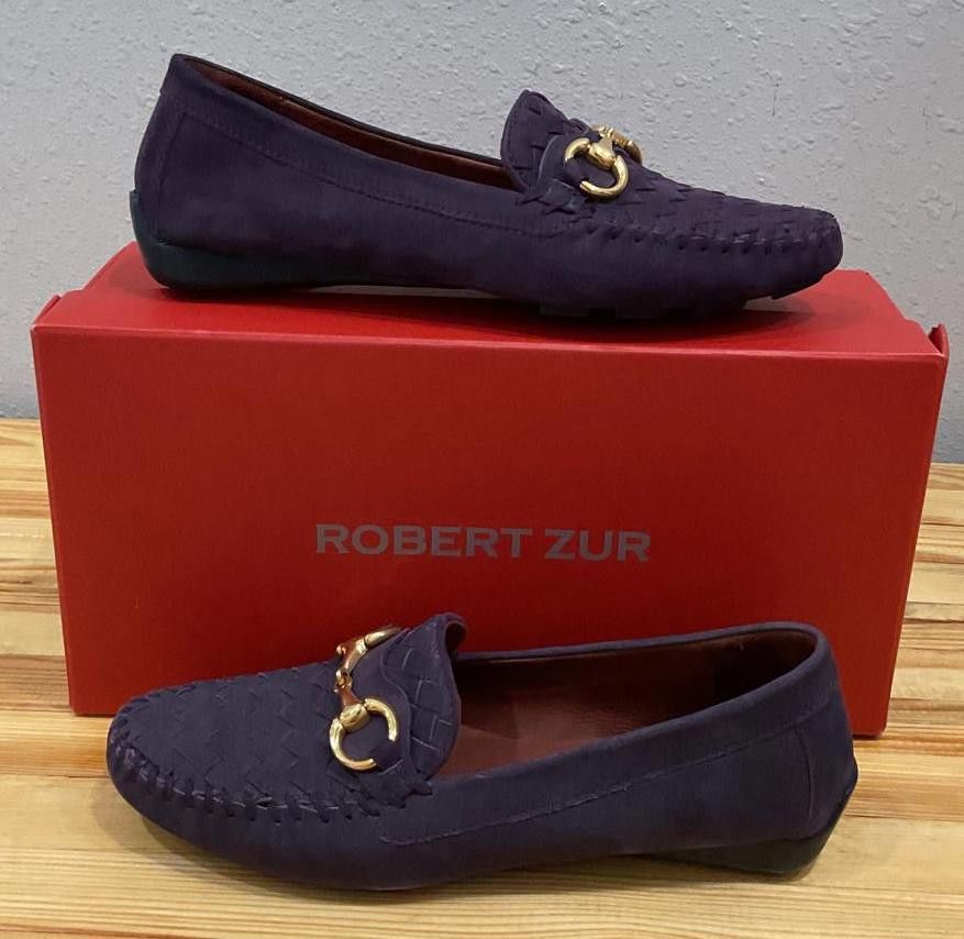 Designer Robert Zur Purple and Gold Loafers Size US 7.5 / IT 37.5 - 1 Thumbnail
