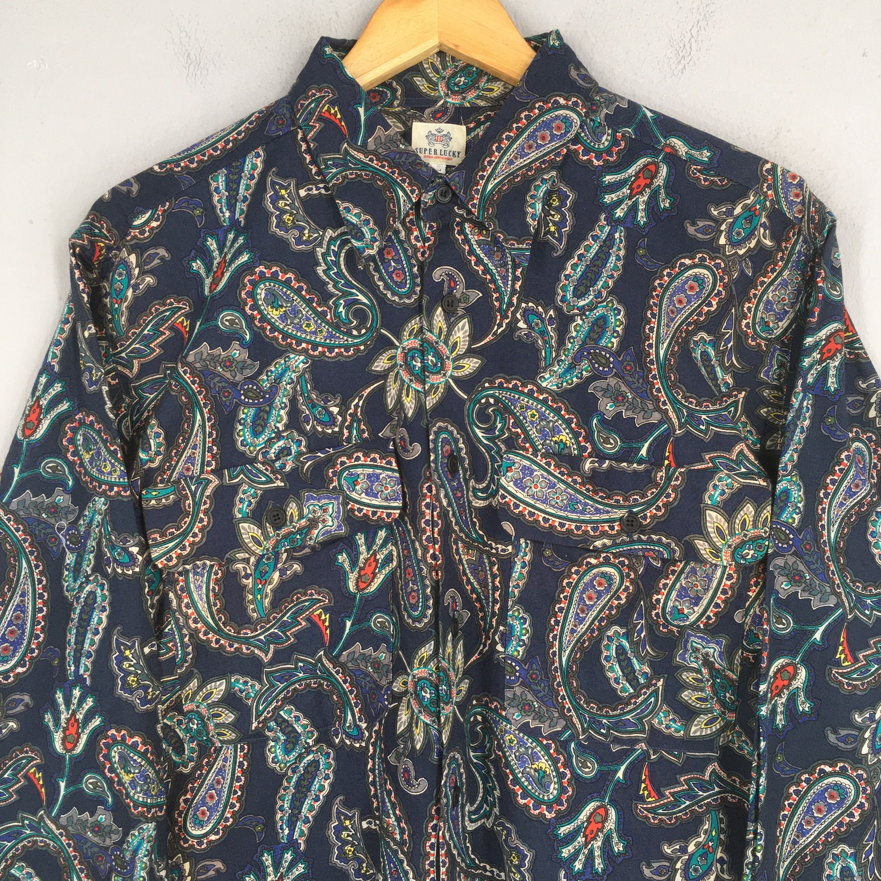 Vintage Vintage Paisley Floral Pattern Blue Shirt Large Size US L / EU 52-54 / 3 - 2 Thumbnail