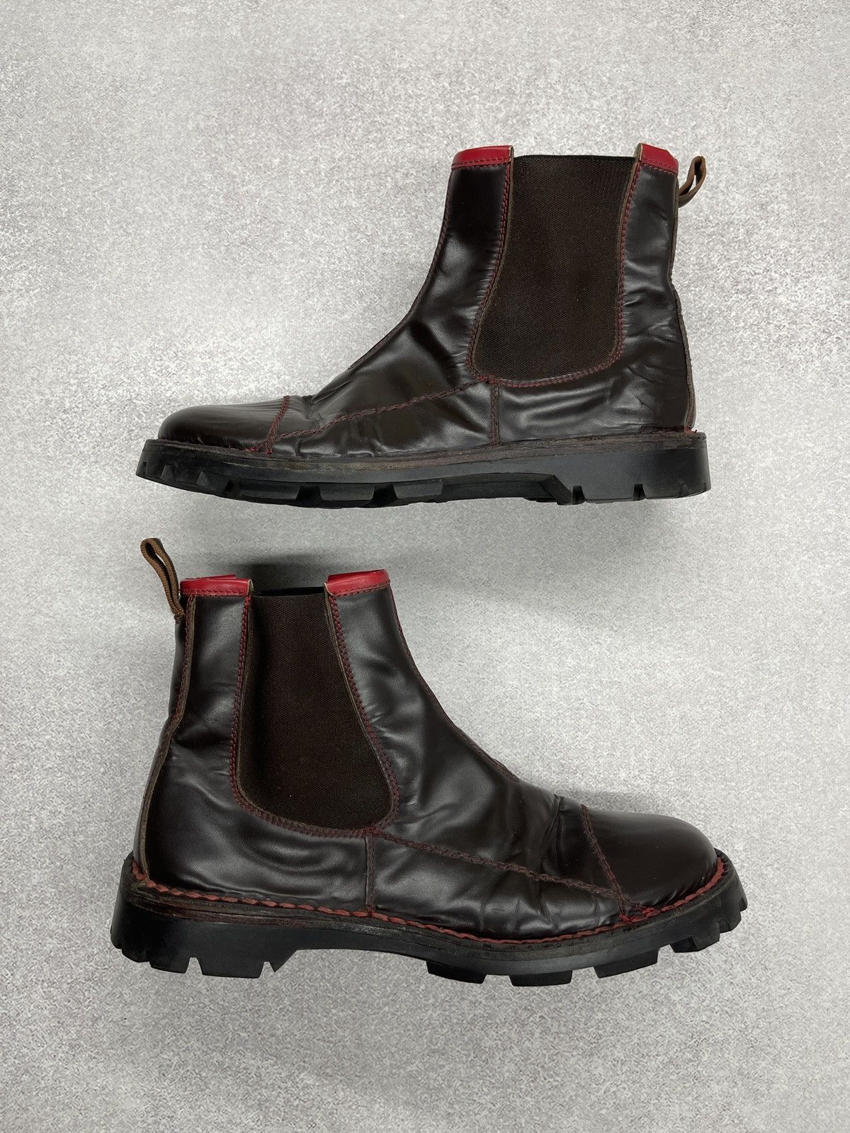 Miu Miu Vintage Womens Miu Miu Brown Red Seams Ankle Leather Boots Size US 9 / IT 39 - 3 Thumbnail