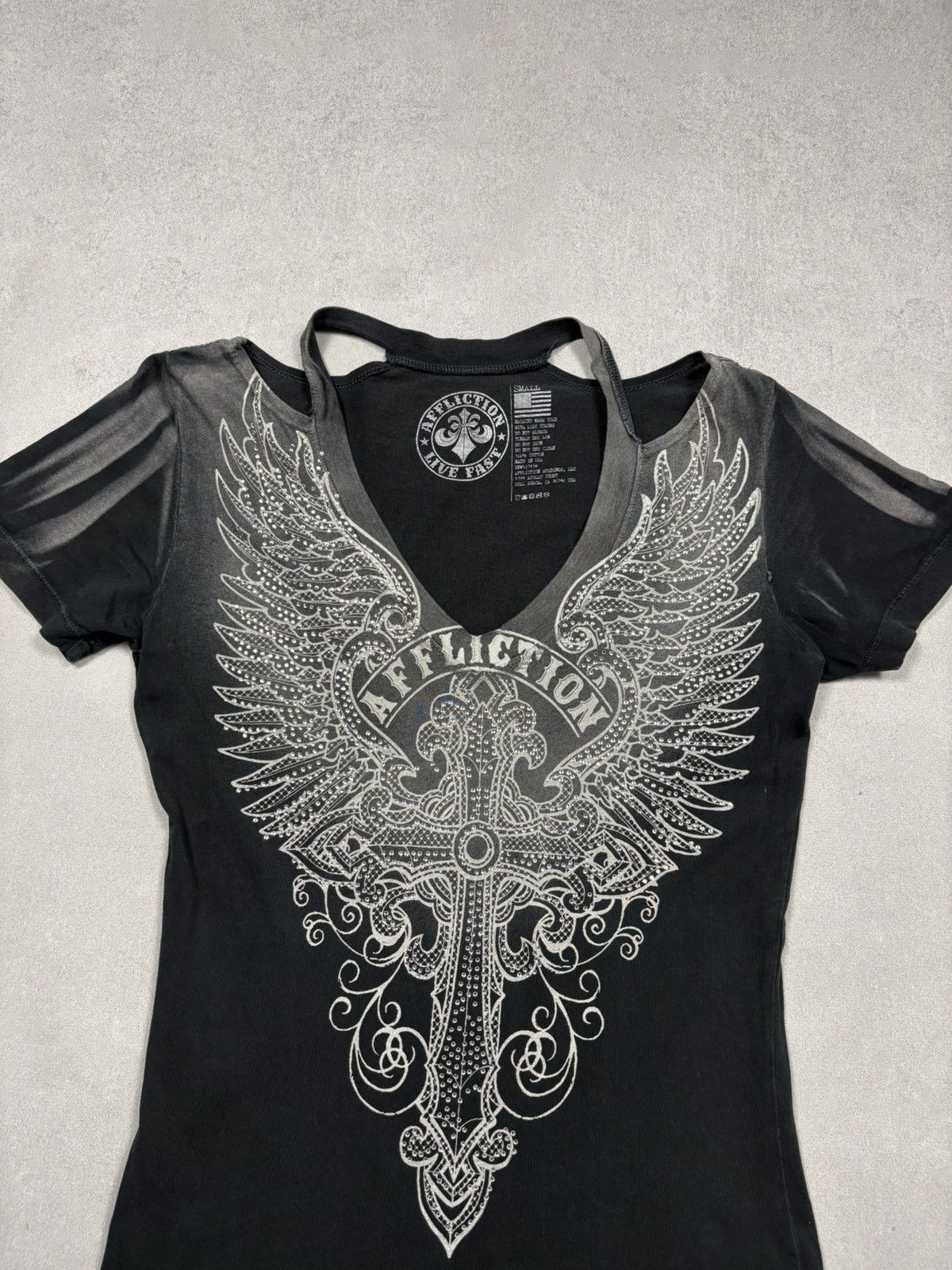 Affliction Affliction Live Fast Wings Cross Tee Rhinestone Graphic USA Size S / US 4 / IT 40 - 6 Thumbnail