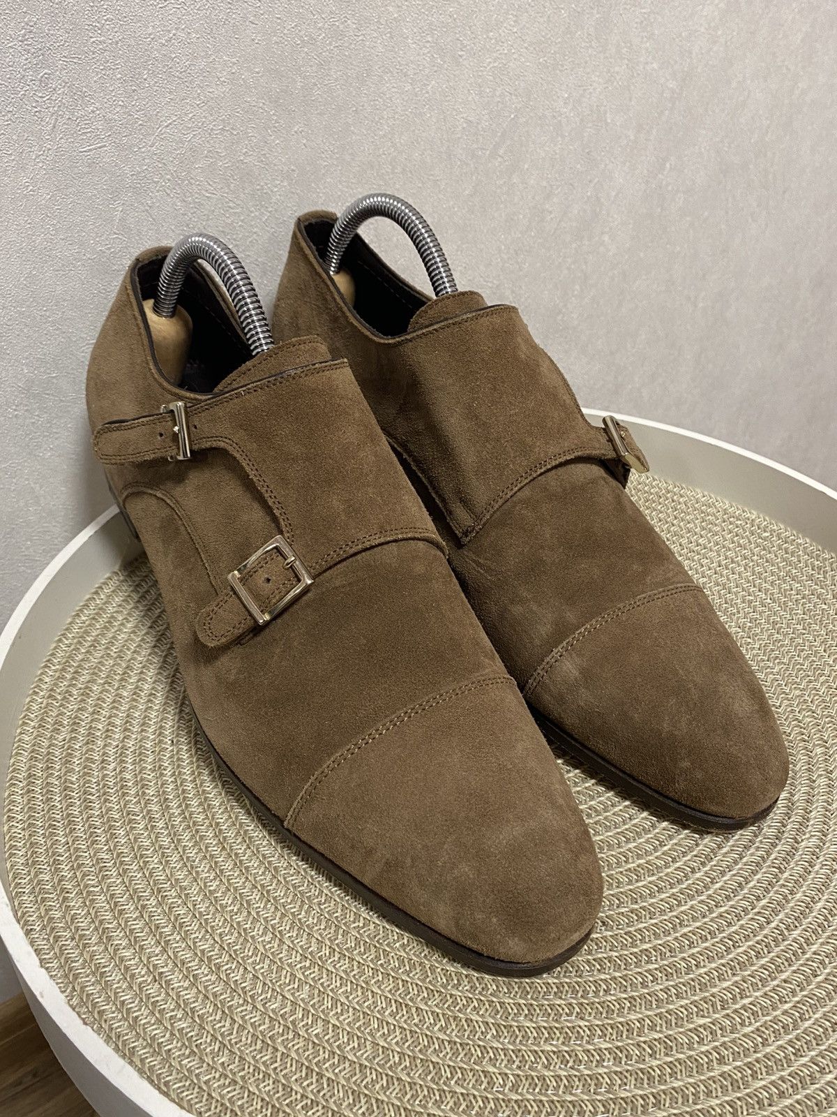 Santoni Santoni Taupe Suede Double Monk Strap Shoes Size: 7/41 Size US 8 / EU 41 - 2 Thumbnail