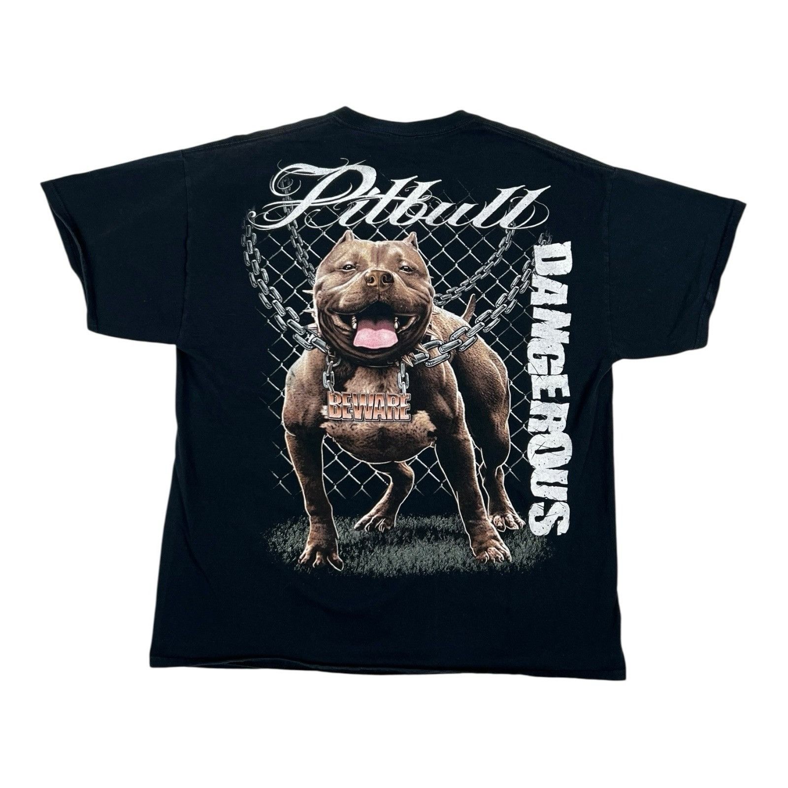 Gildan Vintage Pitbull Dog T-Shirt Size XL Y2K “Beware Dangerous” Size US XL / EU 56 / 4 - 1 Thumbnail