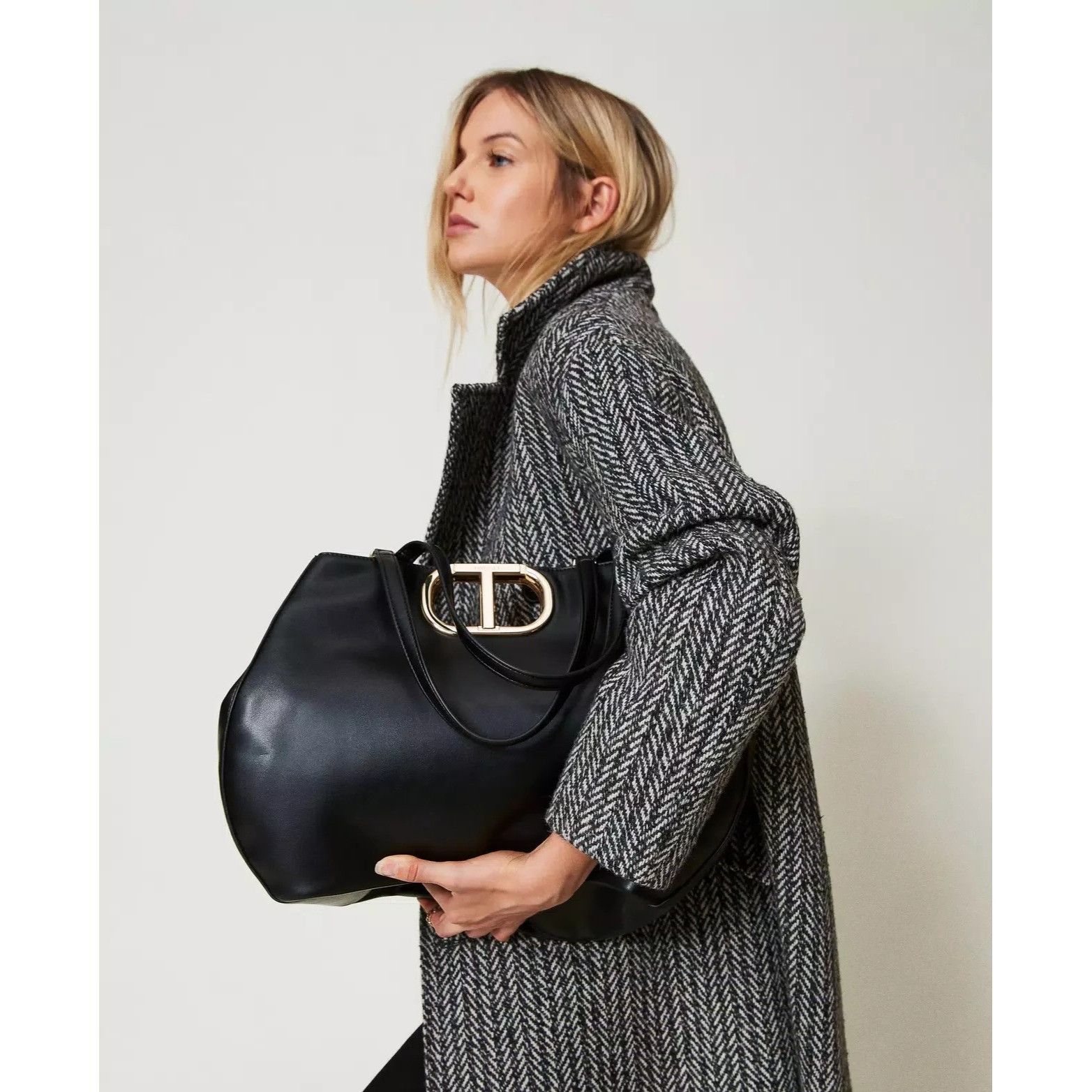 TWINSET Twinset Milano shopper 'Lila' Oval T handle Black Leather To Size ONE SIZE - 2 Thumbnail