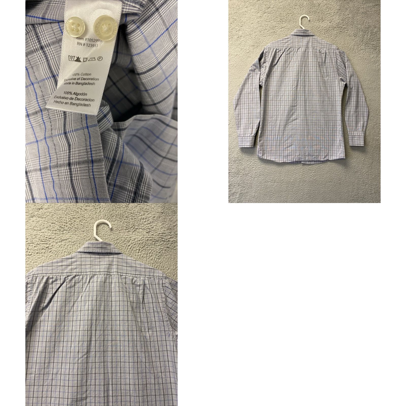 Vintage JACHS Dress Shirt Mens Large Gray Plaid Geometric Button Up Slim /80-88 Size 42R - 8 Thumbnail