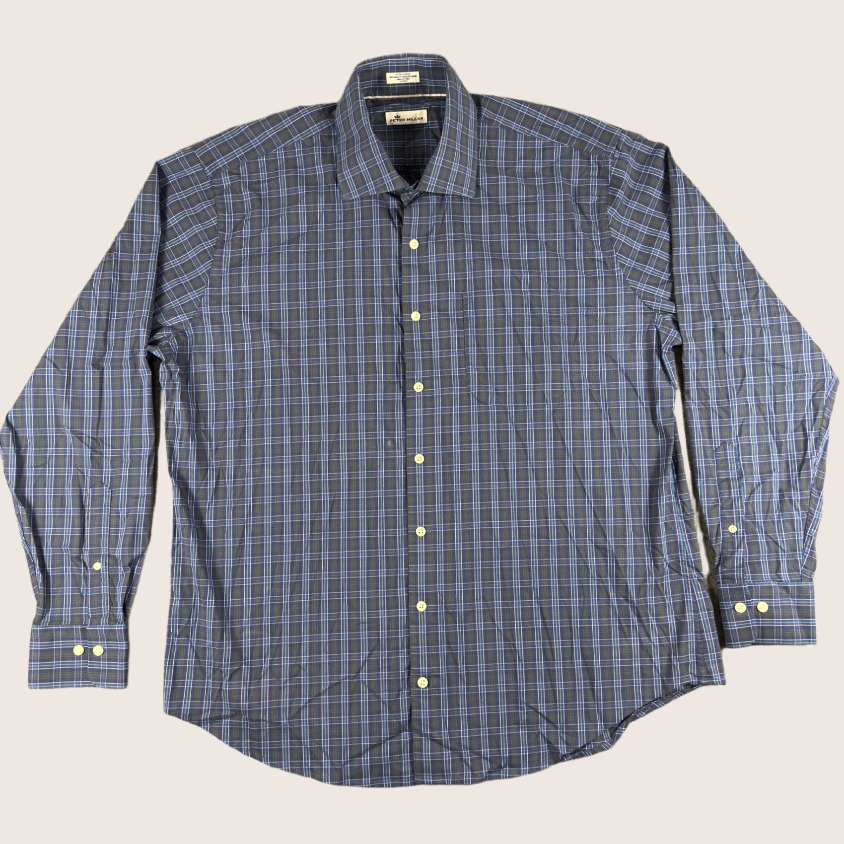 Peter Millar Peter Millar Shirt Mens XL Blue Green Plaid Long Sleeve Button Down Stretch Size US XL / EU 56 / 4 - 1 Thumbnail