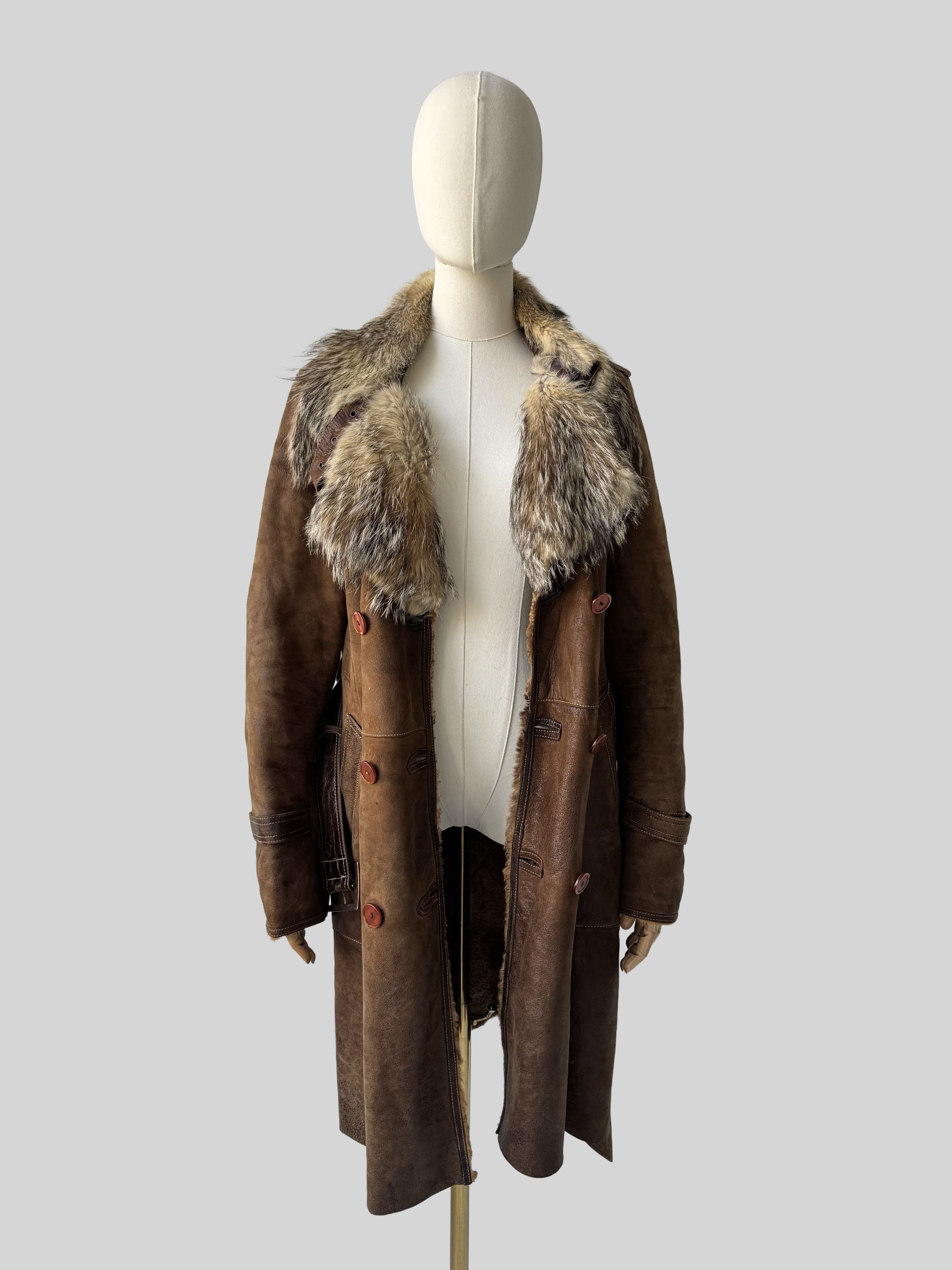 Vintage Vintage Brown Sheepskin Coat Belted Long Winter Size M / US 6-8 / IT 42-44 - 3 Thumbnail
