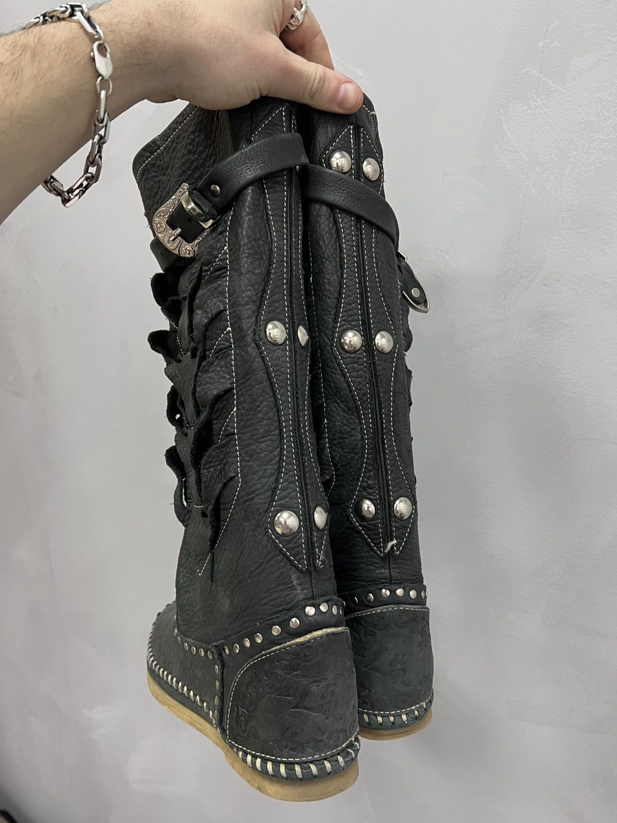 14th Addiction × Japanese Brand Vtg 14th Addiction style 2000s Leather Boots high top shoes Size US 8 / IT 38 - 7 Thumbnail