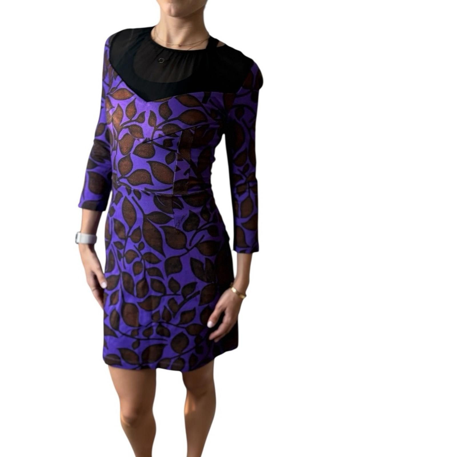 Just Cavalli Vintage Just Cavalli Purple and Brown Leaf Print Mini Dress Size XS / US 0-2 / IT 36-38 - 3 Thumbnail