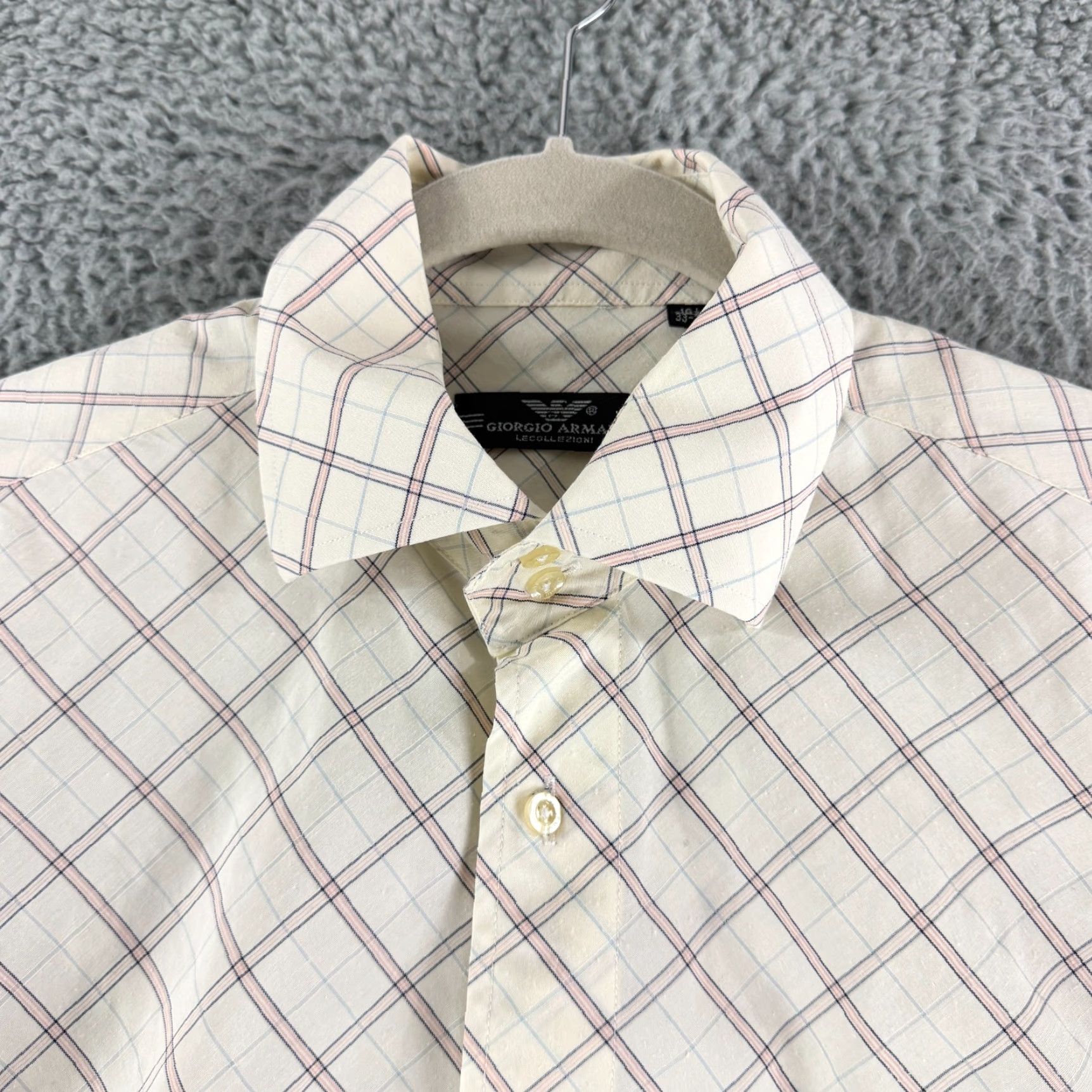 Giorgio Armani Vintage Giorgio Armani Lecollezioni Button-Up Shirt Mens L Ivory Plaid SS Size US L / EU 52-54 / 3 - 2 Thumbnail