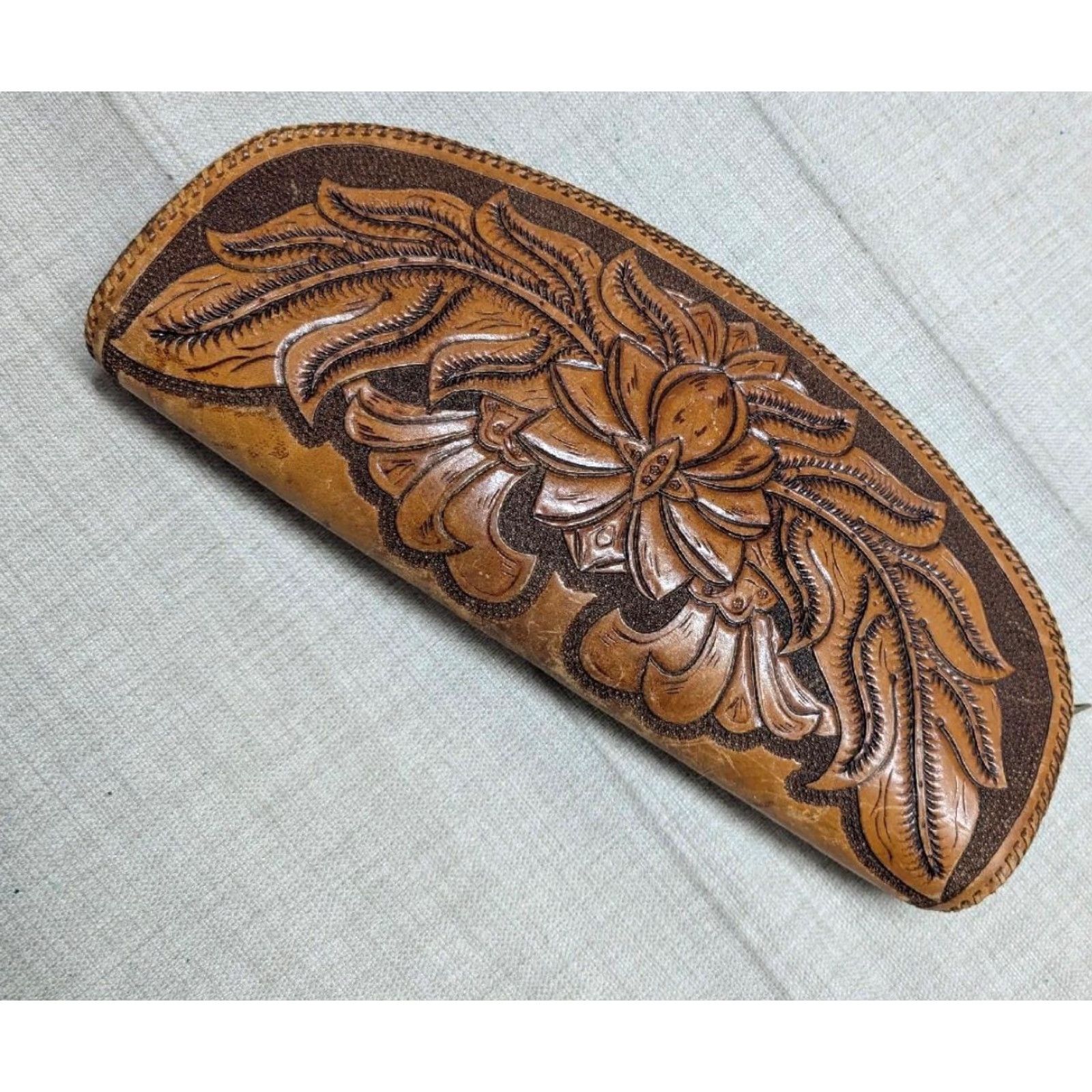 Vintage VINTAGE handcrafted leather bag Western tote 15" saddle bag Tooled brown Unisex Adults Bag 15x7 Leather Cowhide Zip Mens Womens Size ONE SIZE - 3 Thumbnail