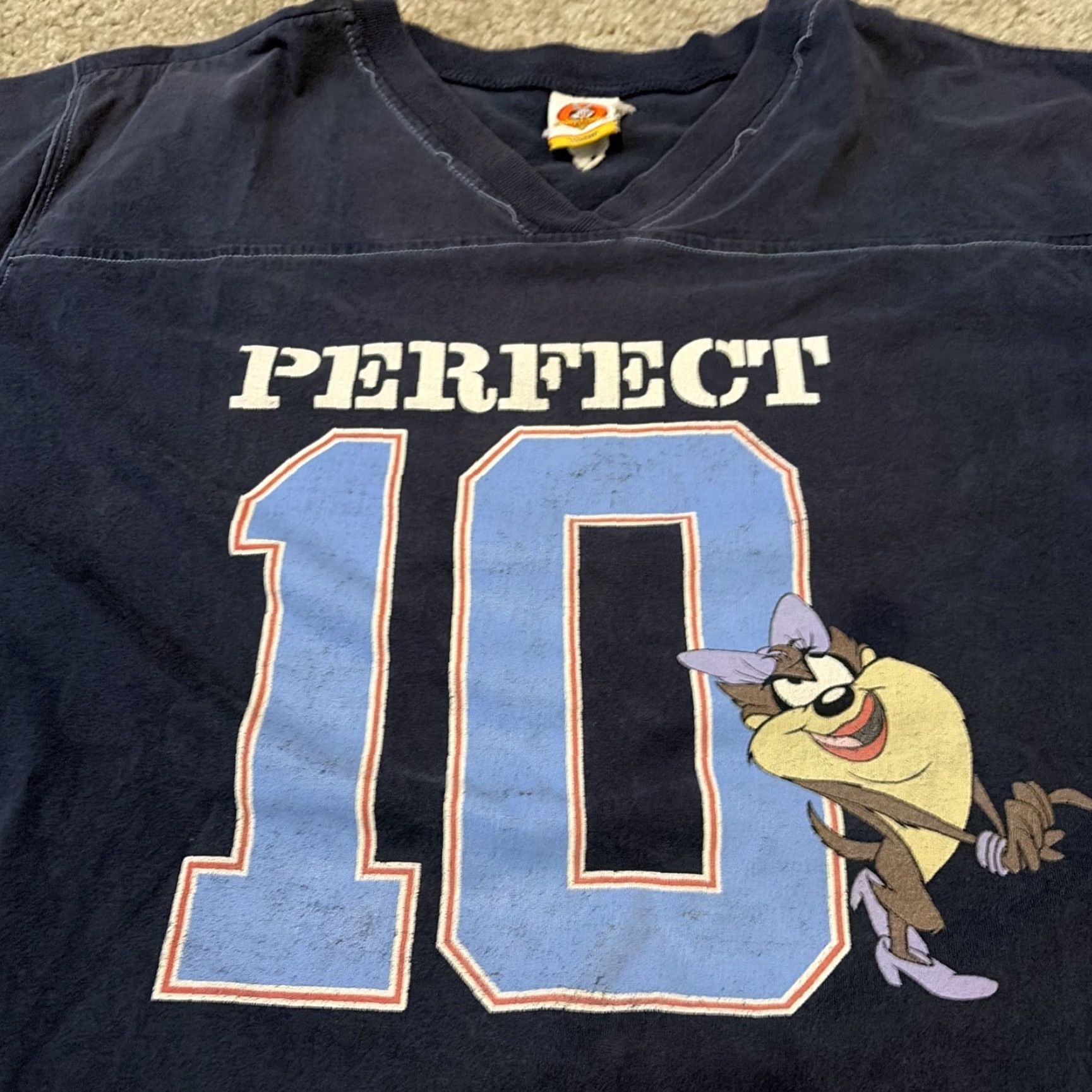Vintage VINTAGE 90s Looney Tunes Taz Jersey Shirt XL Navy Blue Men’s T-Shirt Size XL / US 12-14 / IT 48-50 - 3 Thumbnail