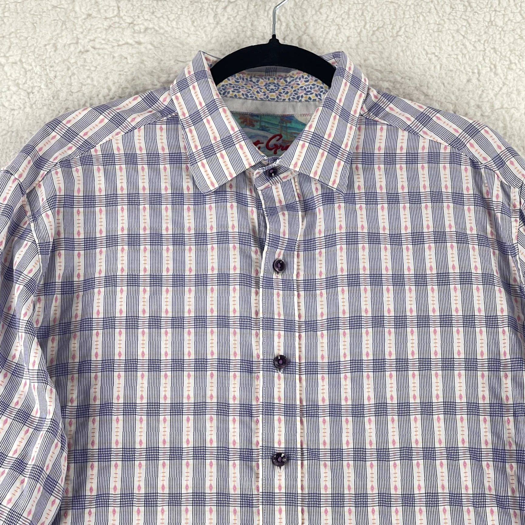 Robert Graham Robert Graham Purple Geo Print Button-Up Dress Shirt Mens Long Sleeve XL Size 46R - 3 Thumbnail