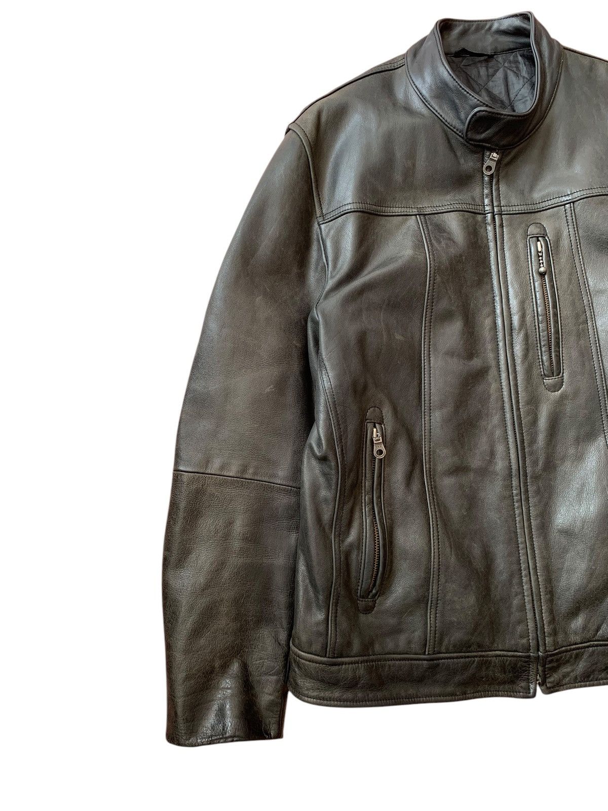 Genuine Leather × Uniqlo 🔥VTG UNIQLO COWHIDE LEATHER BIKERS JACKET Size US L / EU 52-54 / 3 - 2 Thumbnail