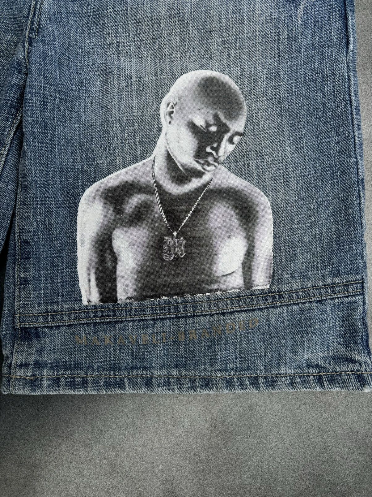 JNCO × Makaveli × Vintage Vintage Tupac Jean Shorts Makaveli Jorts Baggy Loose 90s Size US 29 - 2 Thumbnail