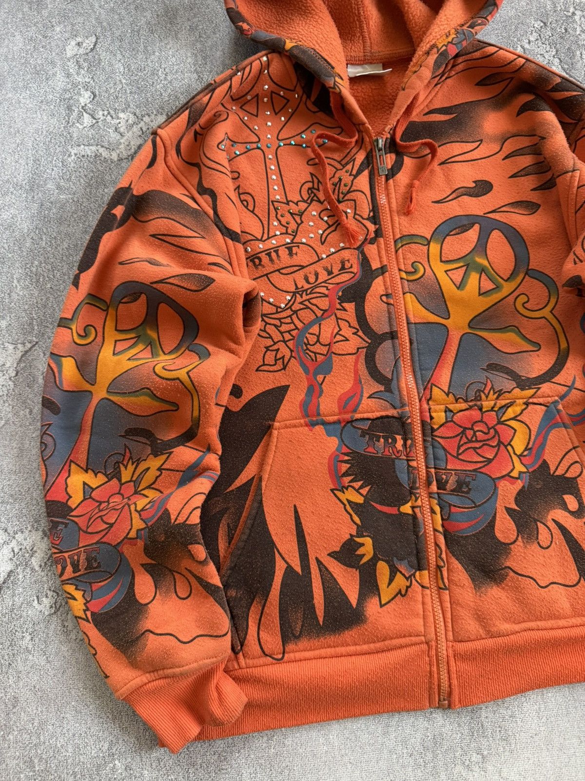 Ed Hardy True Love all printed tattoo rhinestones skeleton hoodie zip Size US L / EU 52-54 / 3 - 3 Thumbnail