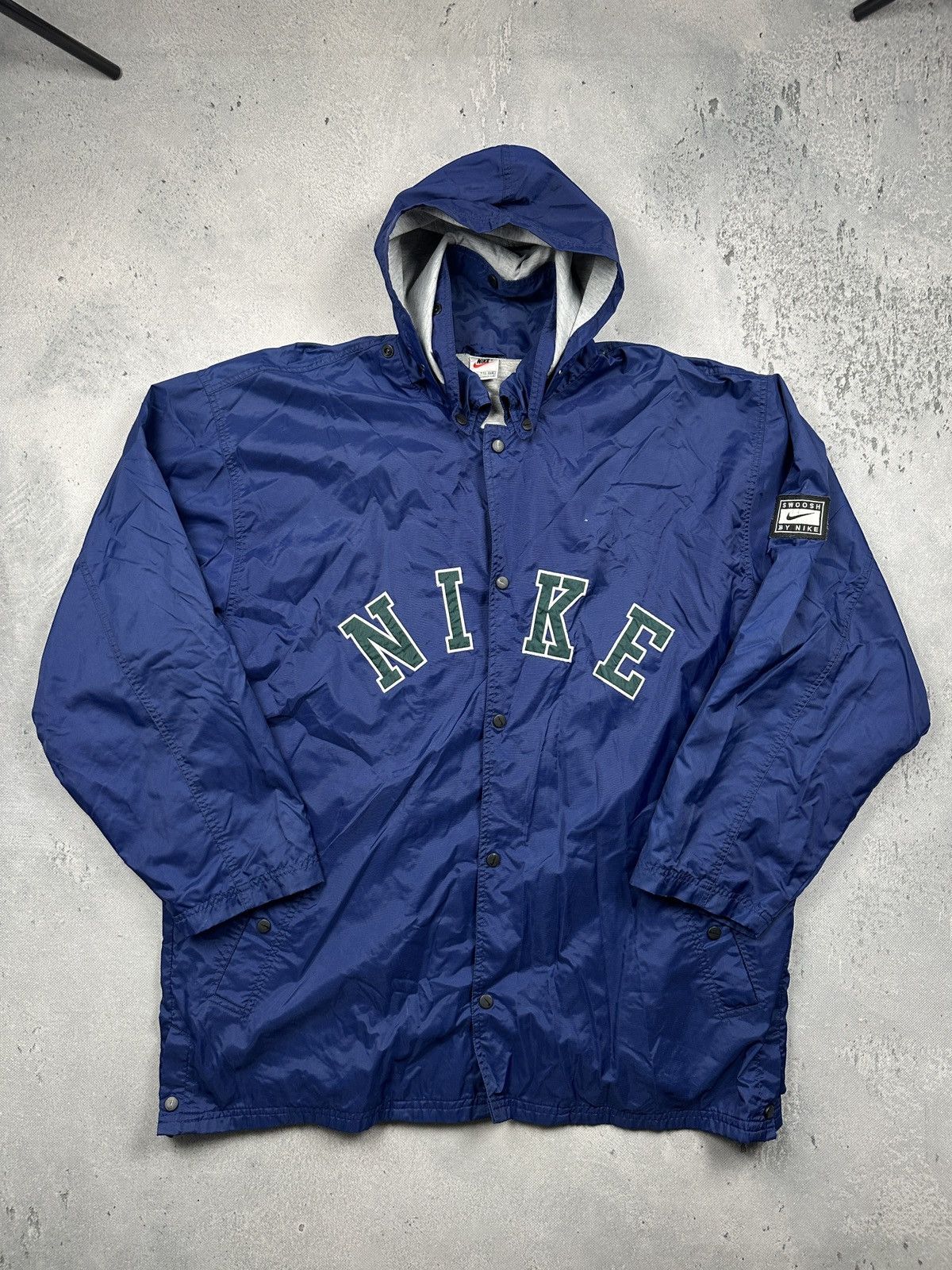 Nike Vintage Nike Swoosh Oversized Hooded Windbreaker Rain Jacket Size US XXL / EU 58 / 5 - 20 Thumbnail