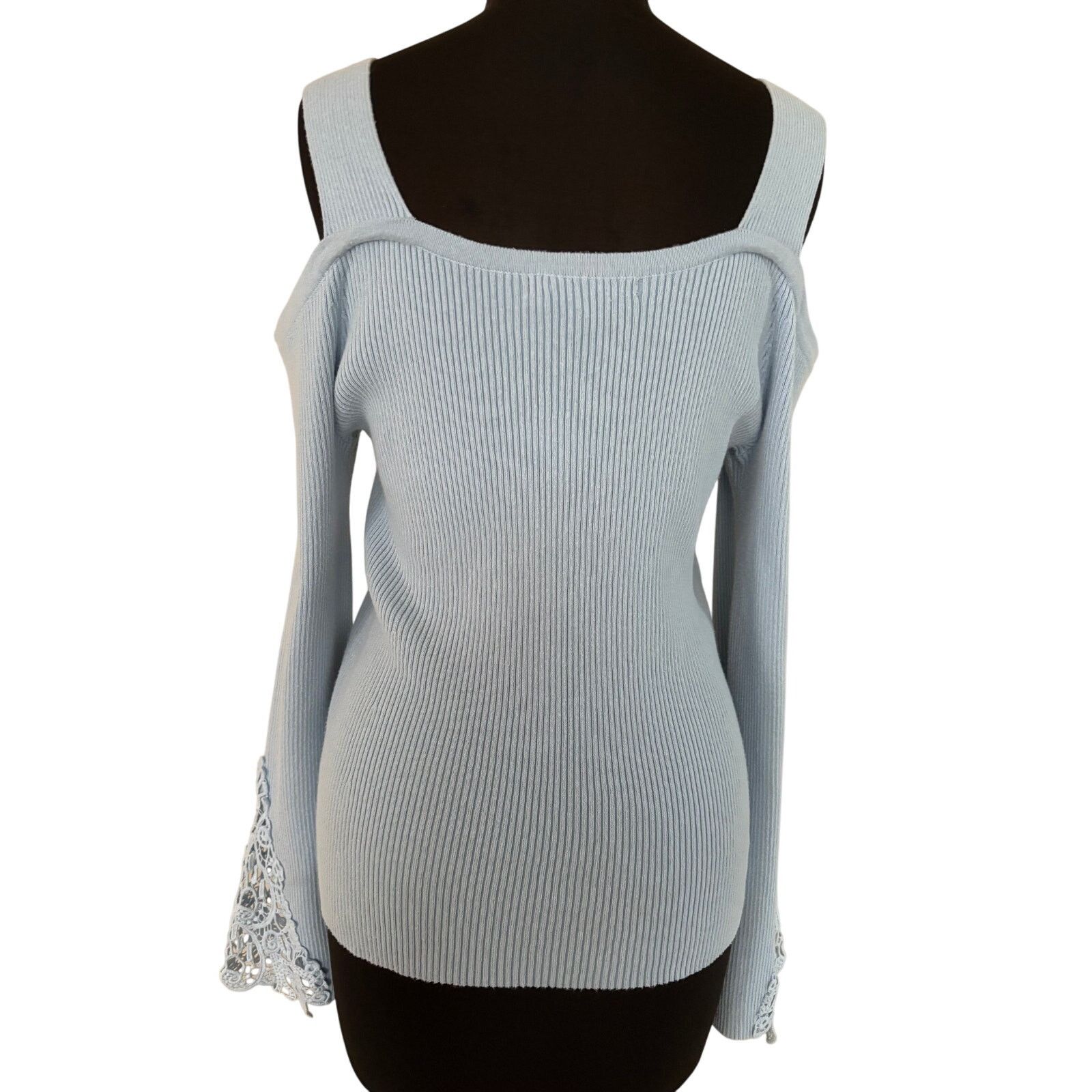 Boston Proper Boston Proper Blue Cotton Blend Stretch Cold Shoulder Top Size M / US 6-8 / IT 42-44 - 4 Thumbnail