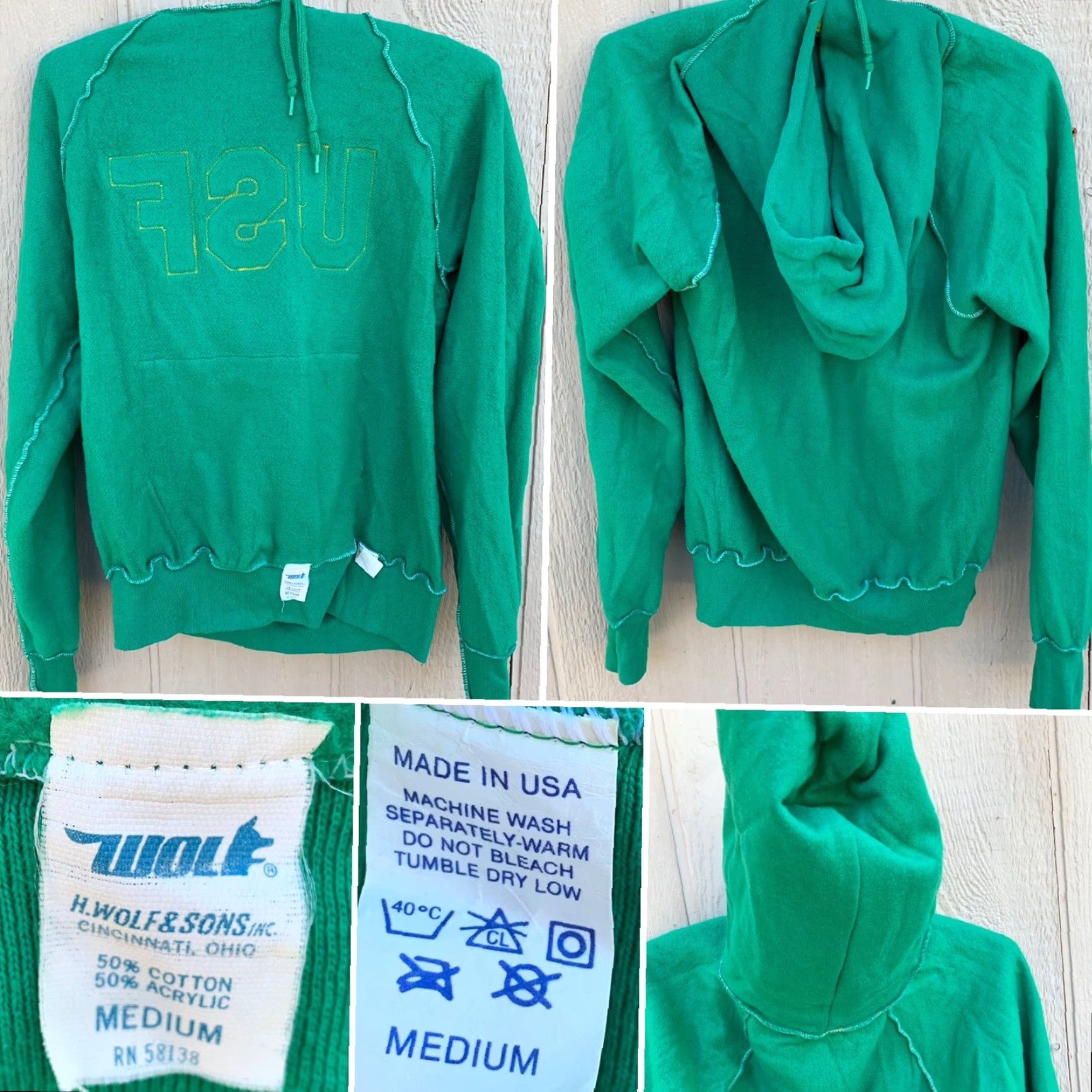 Vintage VINTAGE Wolf USF Hoodie Raglan Pullover Sweatshirt M Men Green Cotton Blend Made In USA Hoodie Pullover 1970s 1980s Mens Size US M / EU 48-50 / 2 - 7 Thumbnail