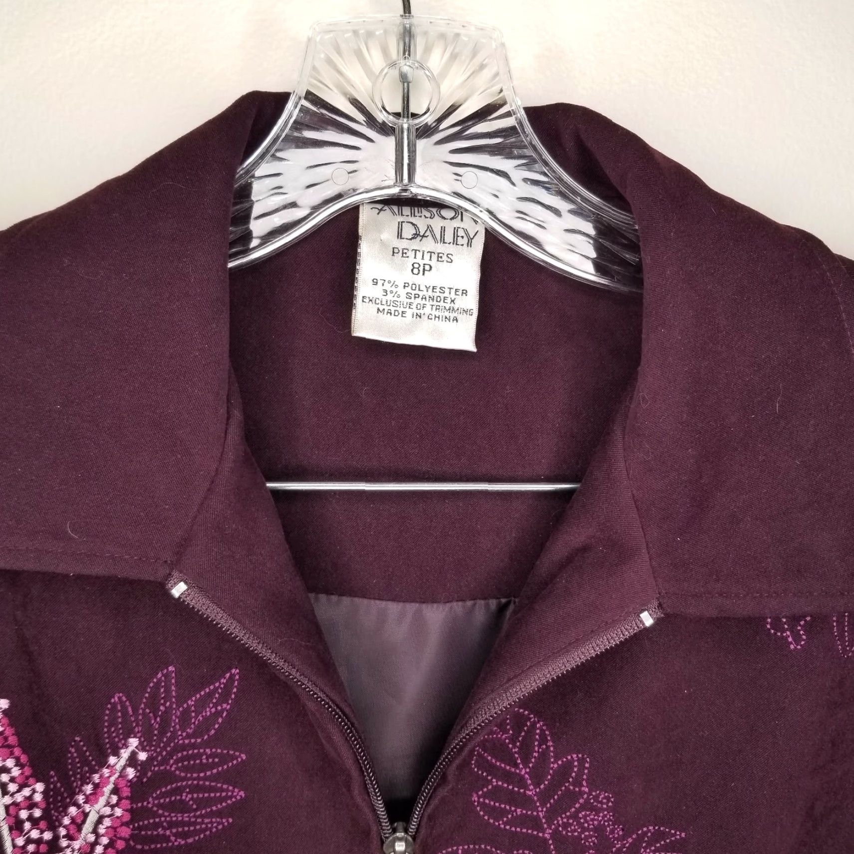 Vintage Allison Daley Jacket Women Petite 8P Purple Floral Full Zip Long Sleeve Size 8P Womens Size M / US 6-8 / IT 42-44 - 3 Thumbnail