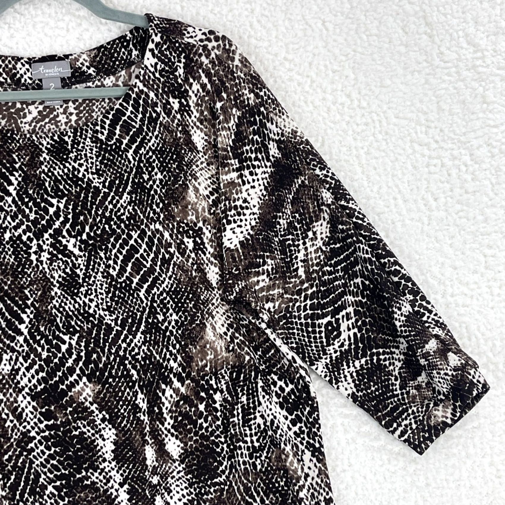 Vintage Chico's Brown Animal Print Shirt Womens 3/4 Sleeve Side Tie Pullover Size Large Size L / US 10 / IT 46 - 4 Thumbnail