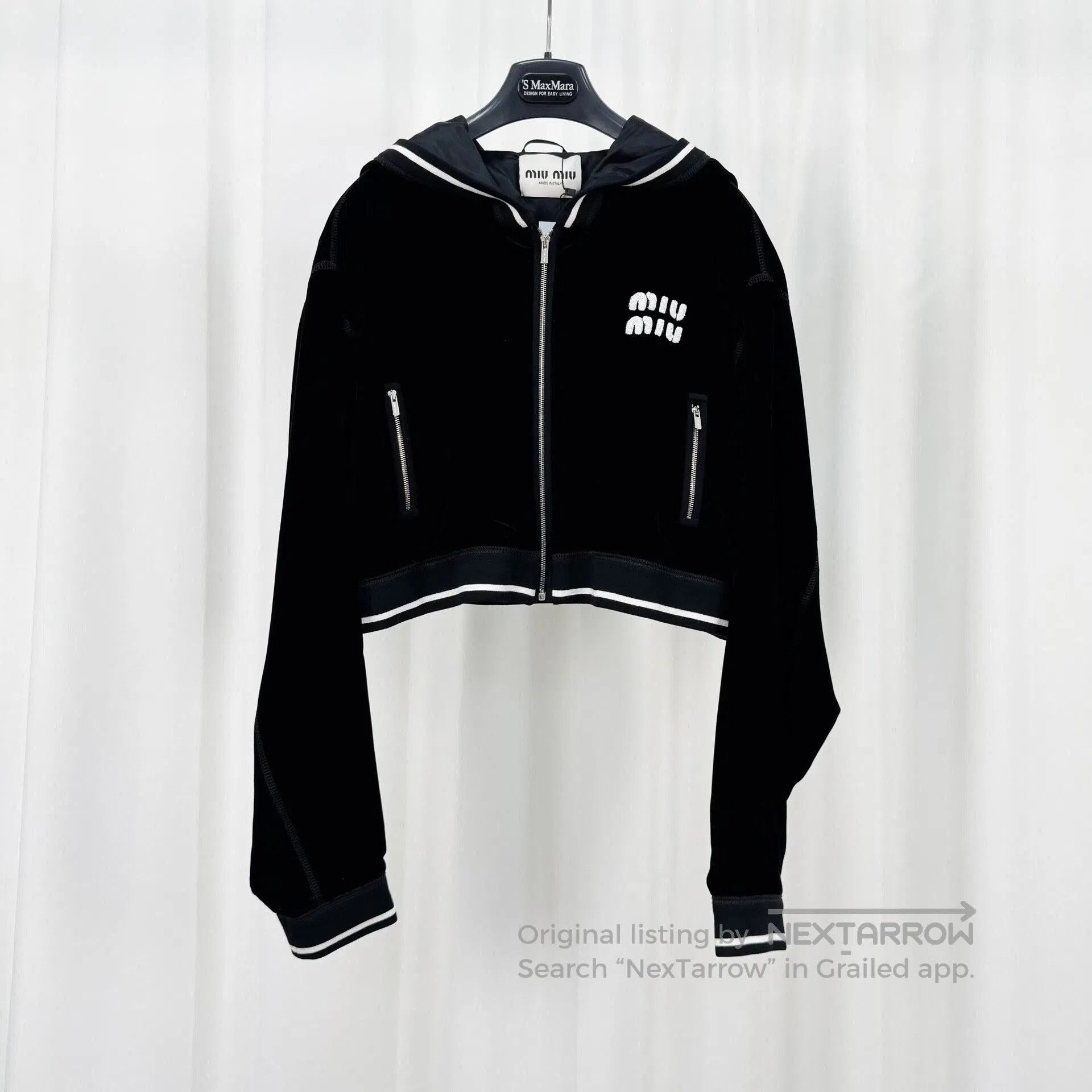 Miu Miu Miu Miu Black Velvet Embroidered Zip Jacket. Size L / US 10 / IT 46 - 1 Thumbnail