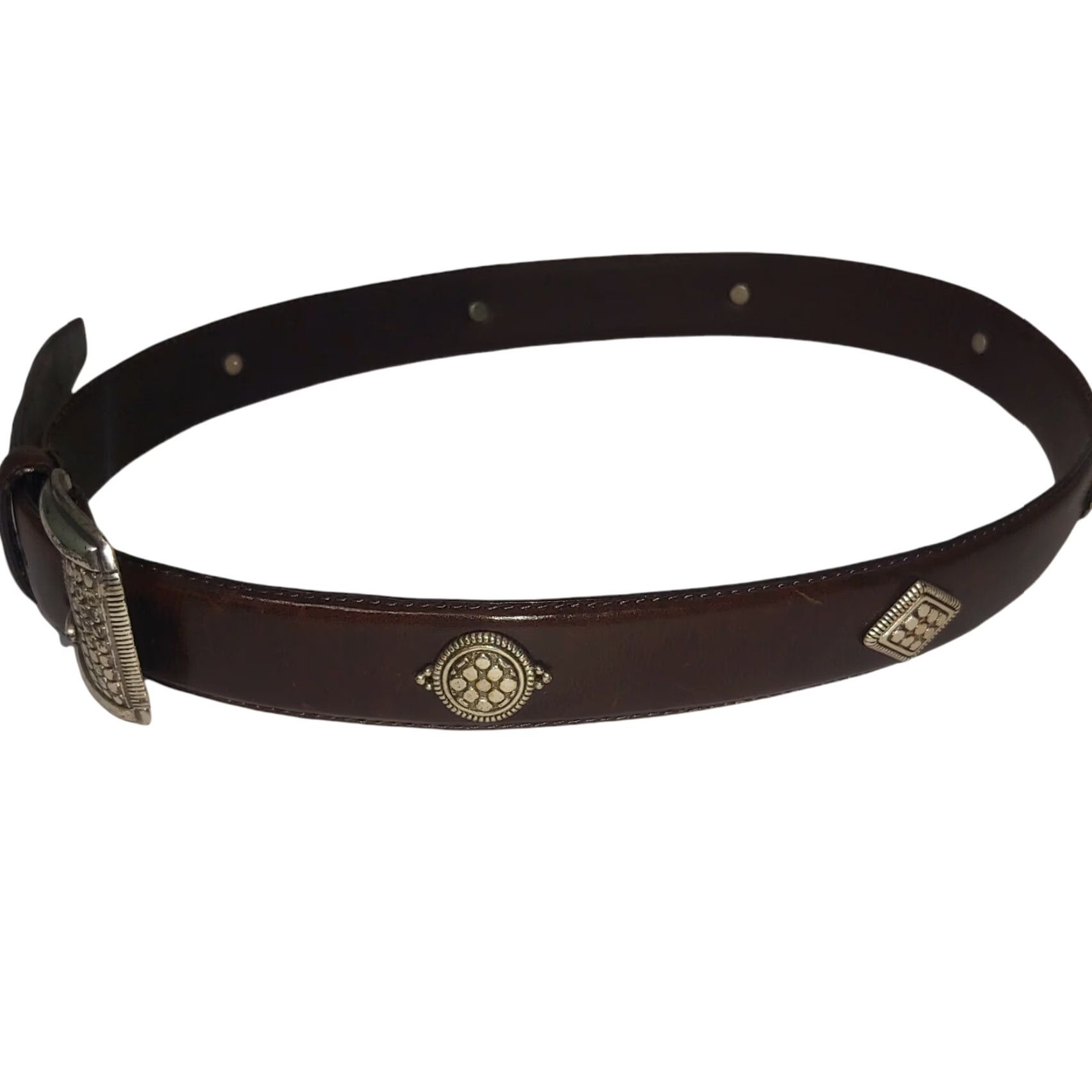 Fossil Fossil Belt Womens M Brown Leather Adjustable Buckle Studded 29-32" Size ONE SIZE - 5 Thumbnail